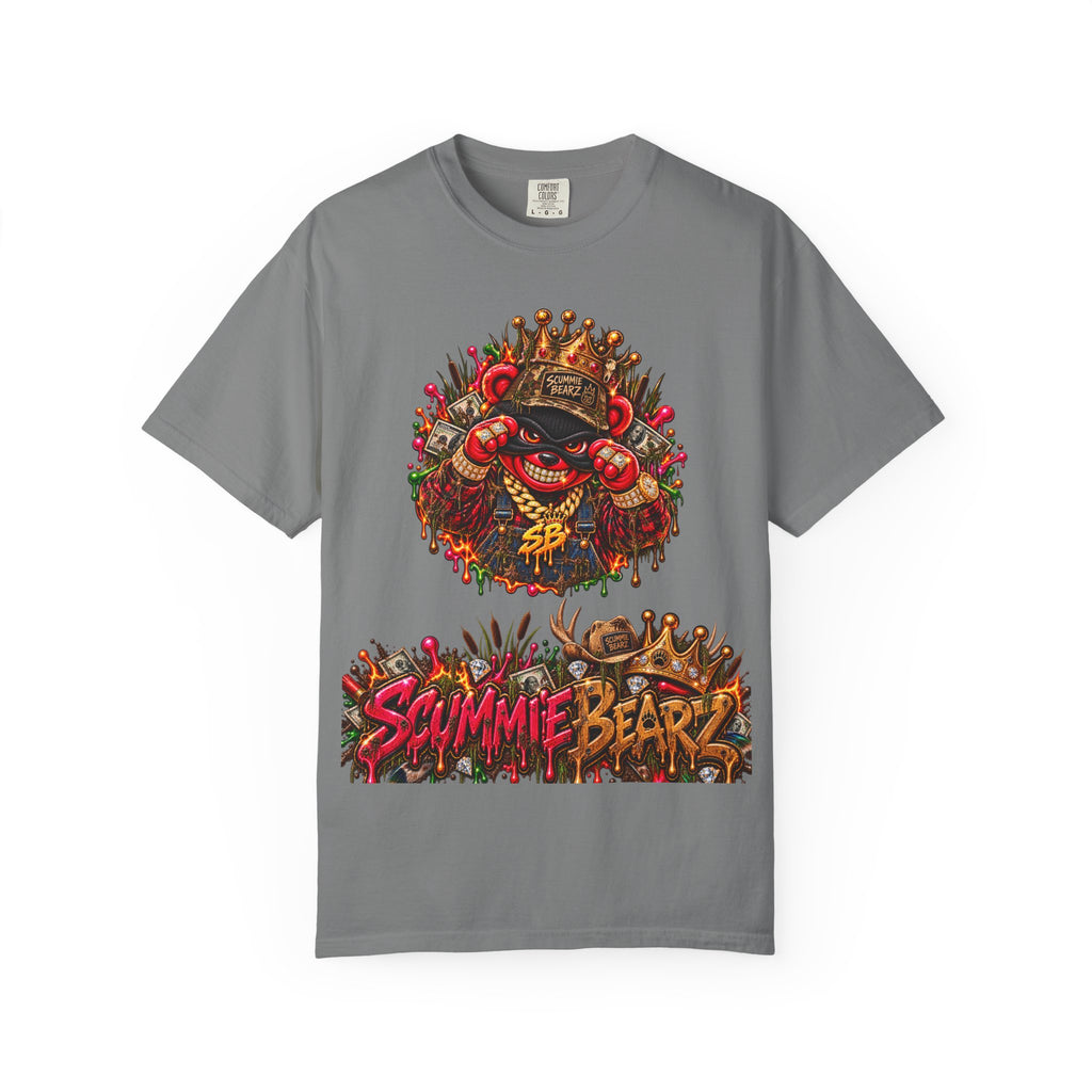 Unisex Garment-Dyed T-shirt-RED CROWN MASK LOGO HILLBILLY -SCUMMIEBEARZ™