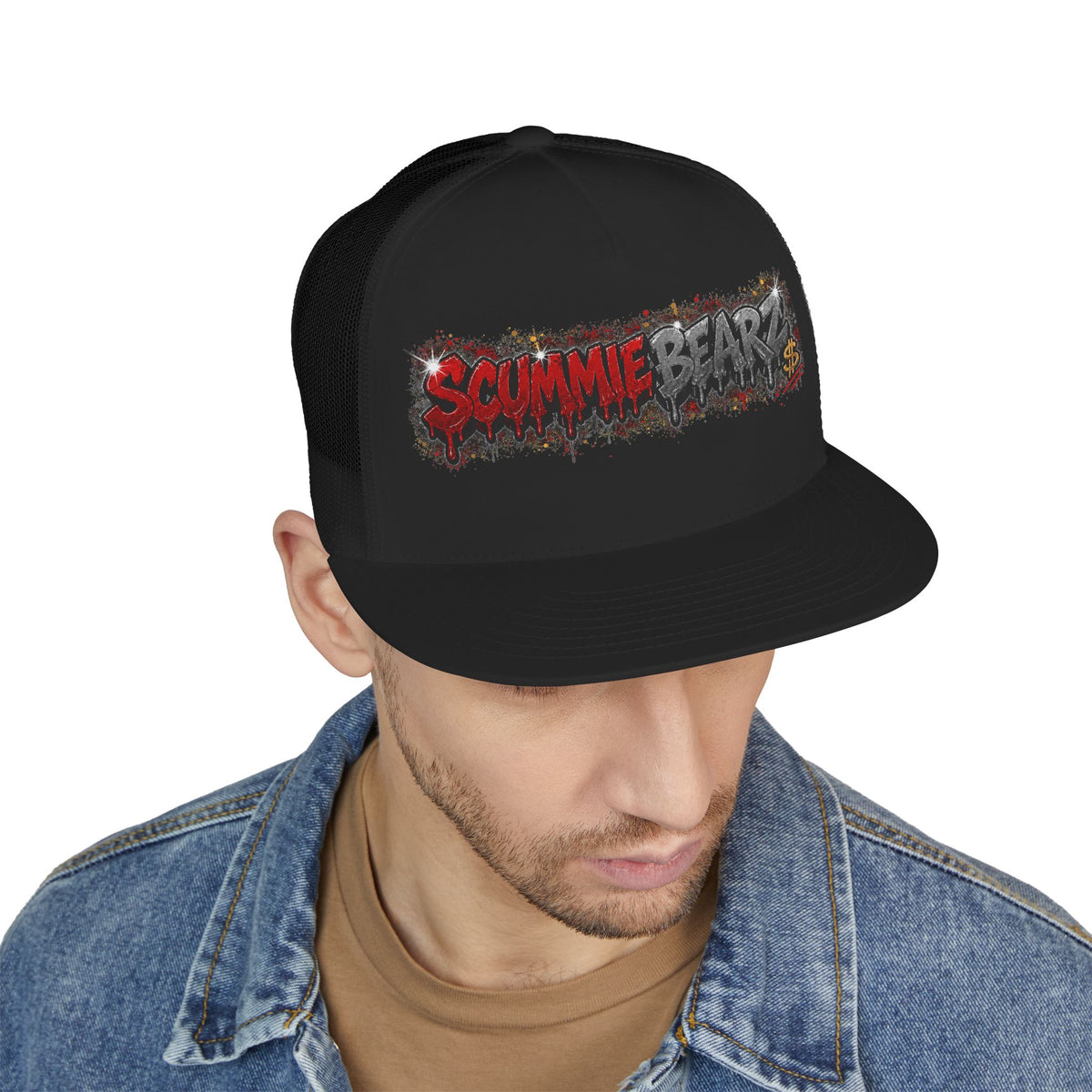 5 Panel Trucker Cap-RED/CHARCOAL SCUMMIEBEARZ LOGO-SCUMMIEBEARZ™