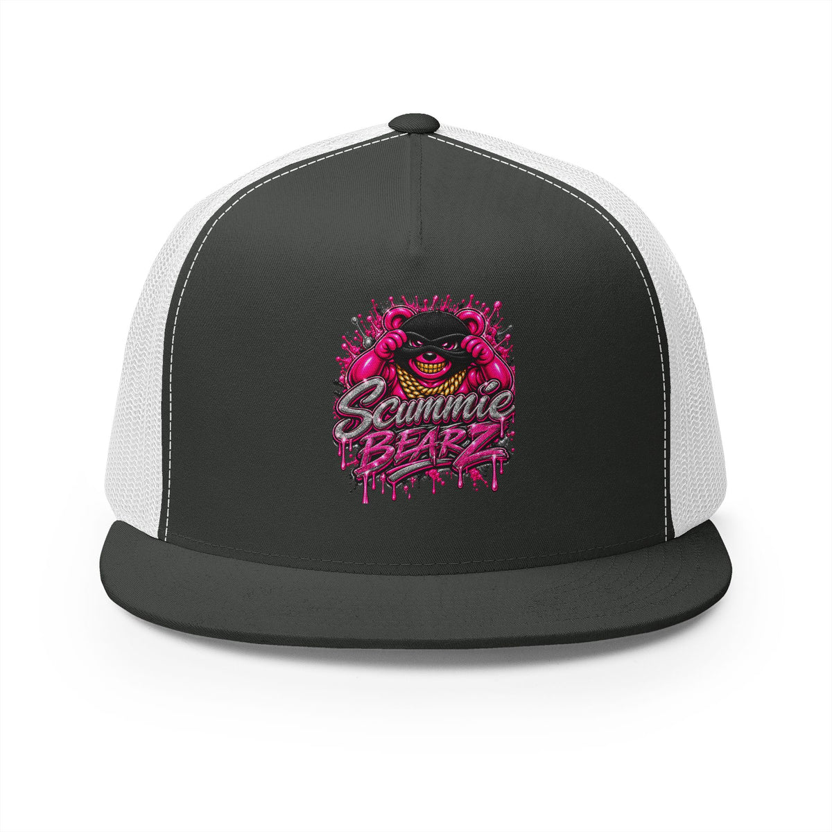 5 Panel Trucker Cap- PINK/SILVER MASK LOGO-SCUMMIEBEARZ™