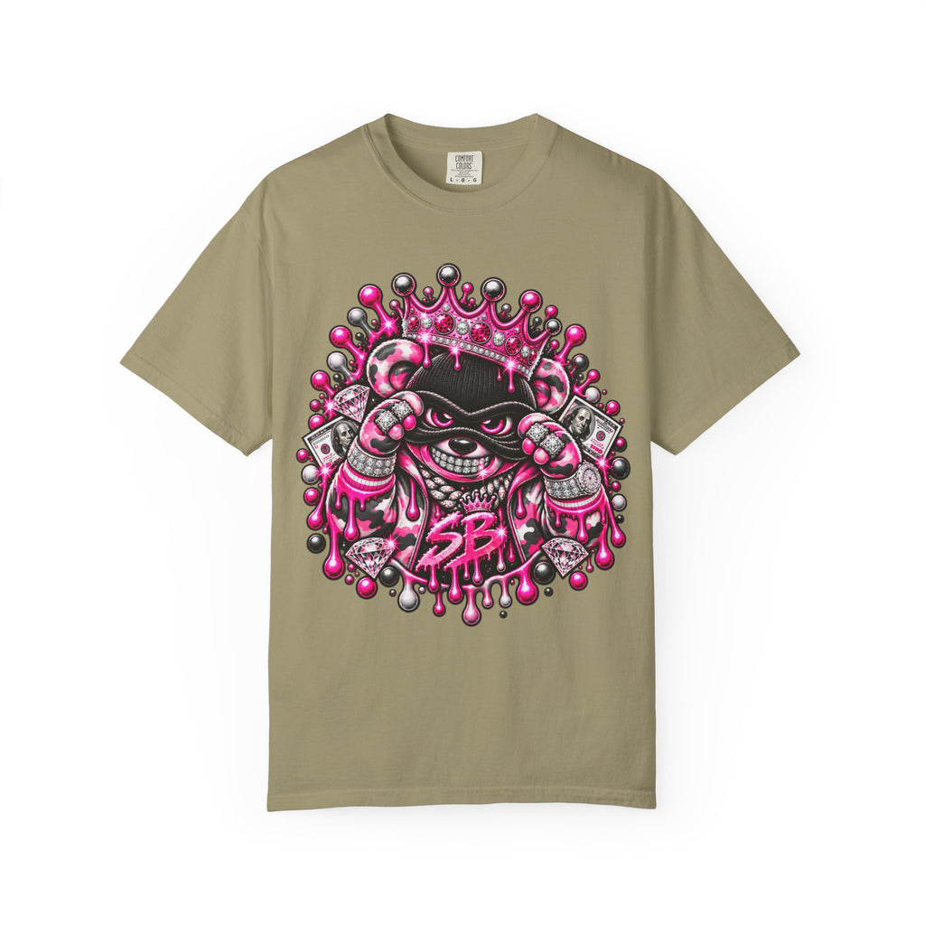 Unisex Garment-Dyed T-shirt-PINK CROWN MASK LOGO GLOCK -SCUMMIEBEARZ™