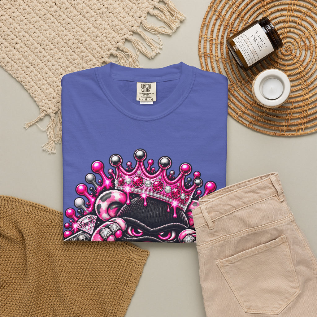 Unisex Garment-Dyed T-shirt-PINK CROWN MASK LOGO GLOCK -SCUMMIEBEARZ™