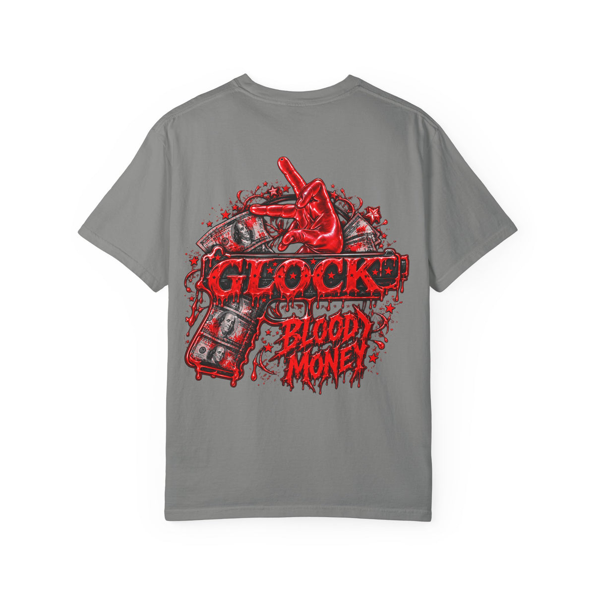 Unisex Garment-Dyed T-SHIRT-BLOOD MONEY GLOCK/MASK LOGO-SCUMMIEBEARZ™