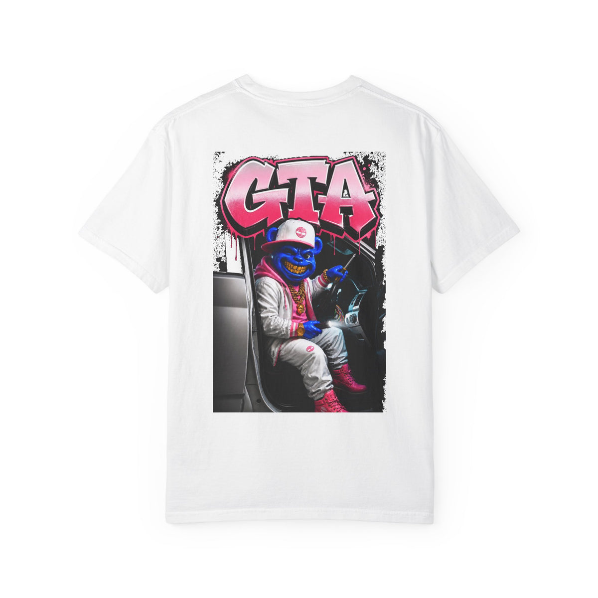 Unisex Garment-Dyed T-shirt-PINK FOUND IT, FLOOR3 IT W/GTA SCUMMMIE GRAPHIC DESIGN -SCUMMIEBEARZ™