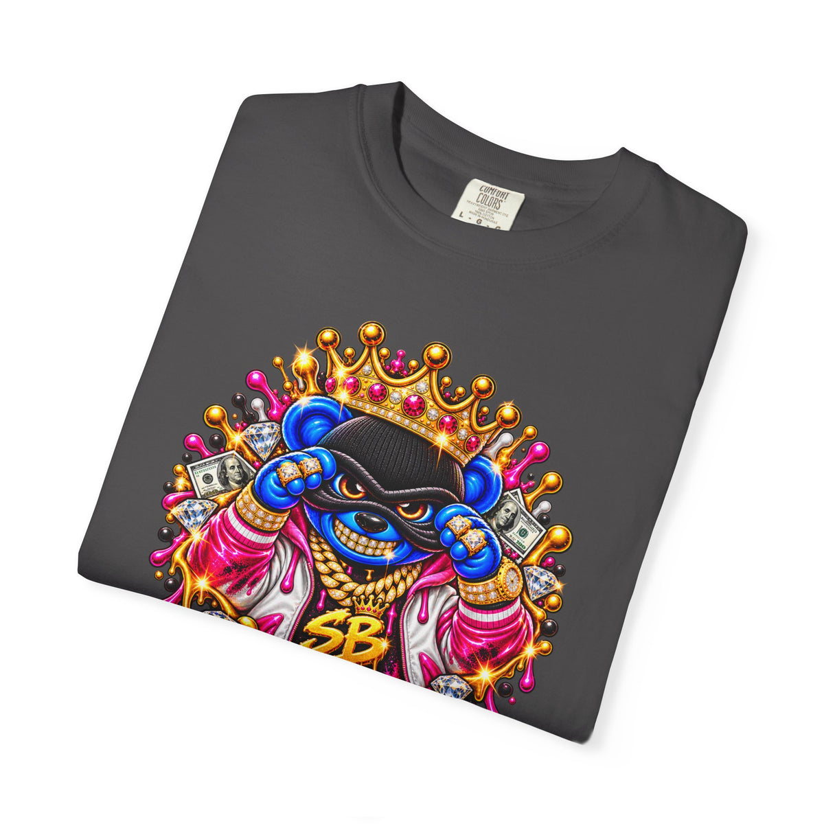 Unisex Garment-Dyed T-shirt-BLUE&PINK CROWN MASK LOGO CHOSEN BY GOD-SCUMMINGBEARZ™