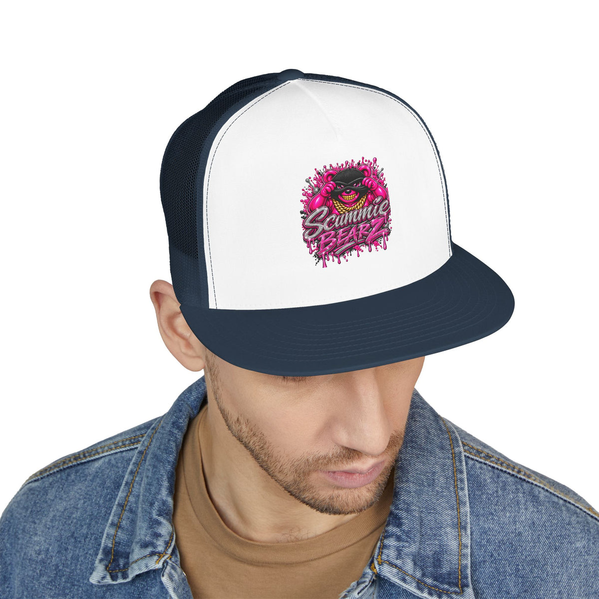 5 Panel Trucker Cap- PINK/SILVER MASK LOGO-SCUMMIEBEARZ™