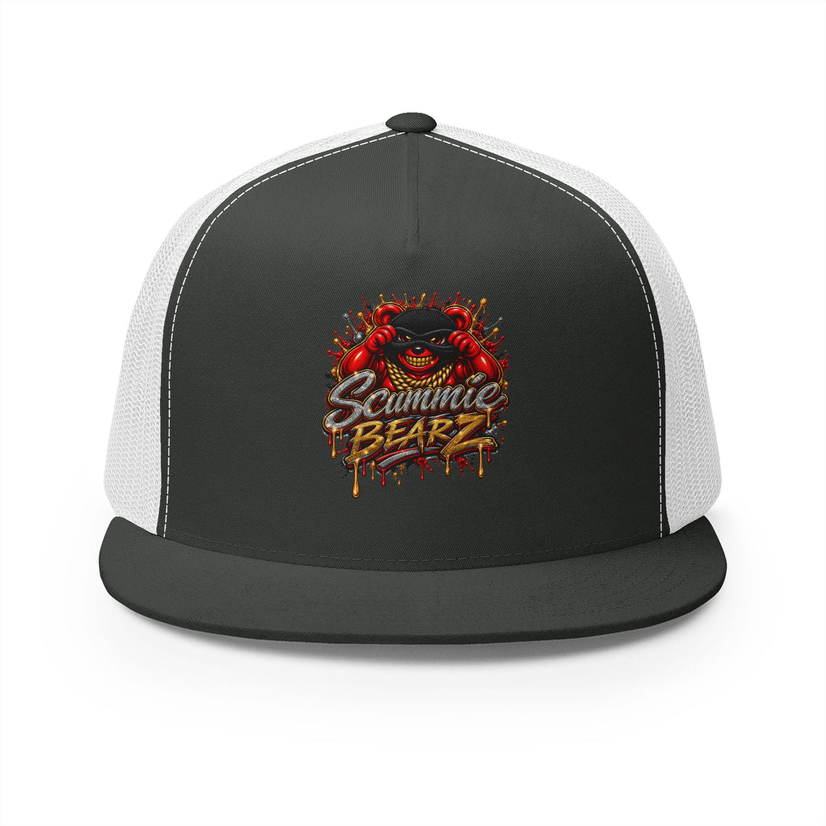 5 Panel Trucker Cap-RED/GOLD MASK LOGO-SCUMMIEBEARZ™