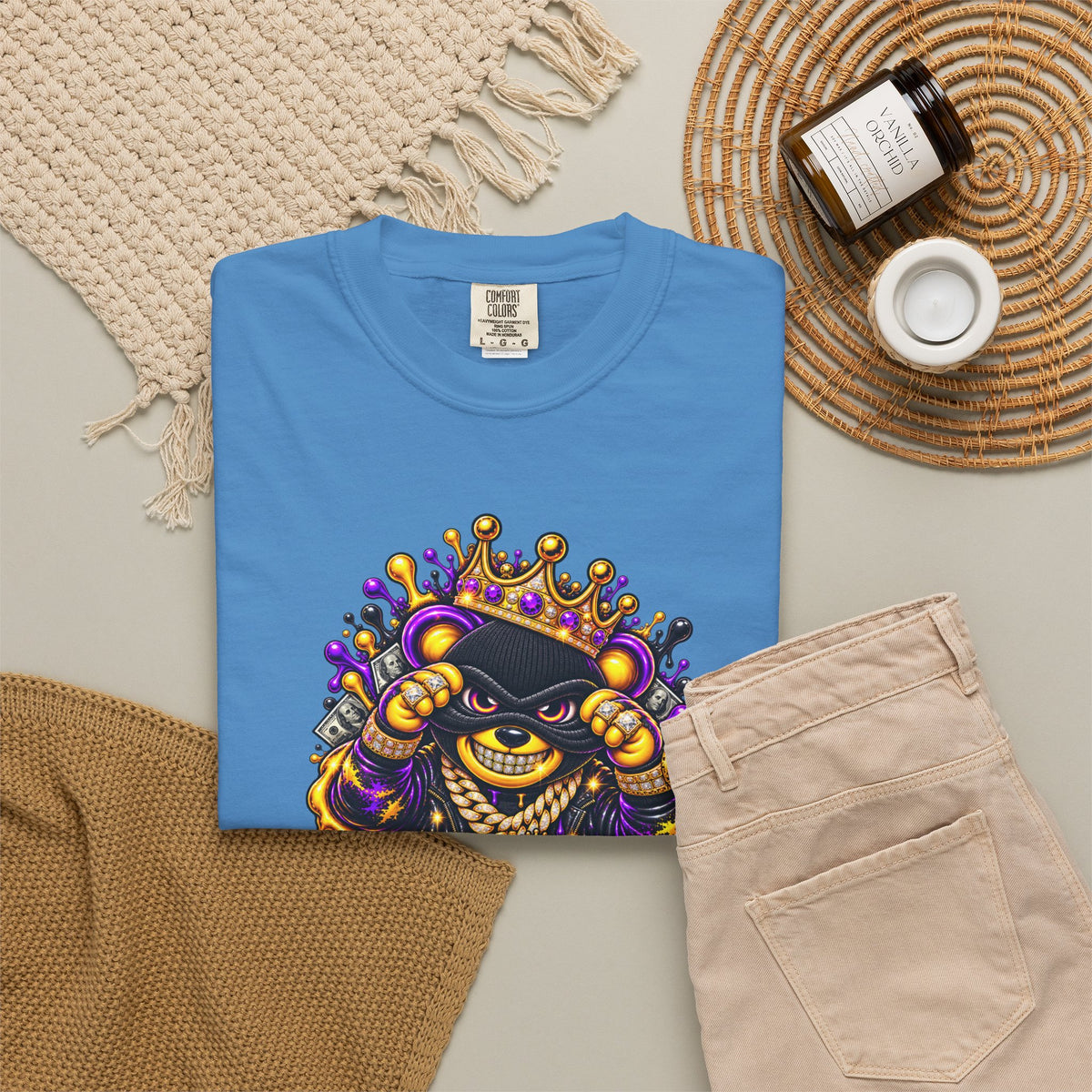 Unisex Garment-Dyed T-shirt-PURPLE&G9D CROWN MASK LOGO TRAP HOUSE MEET-SCUMMINGBEARZ™