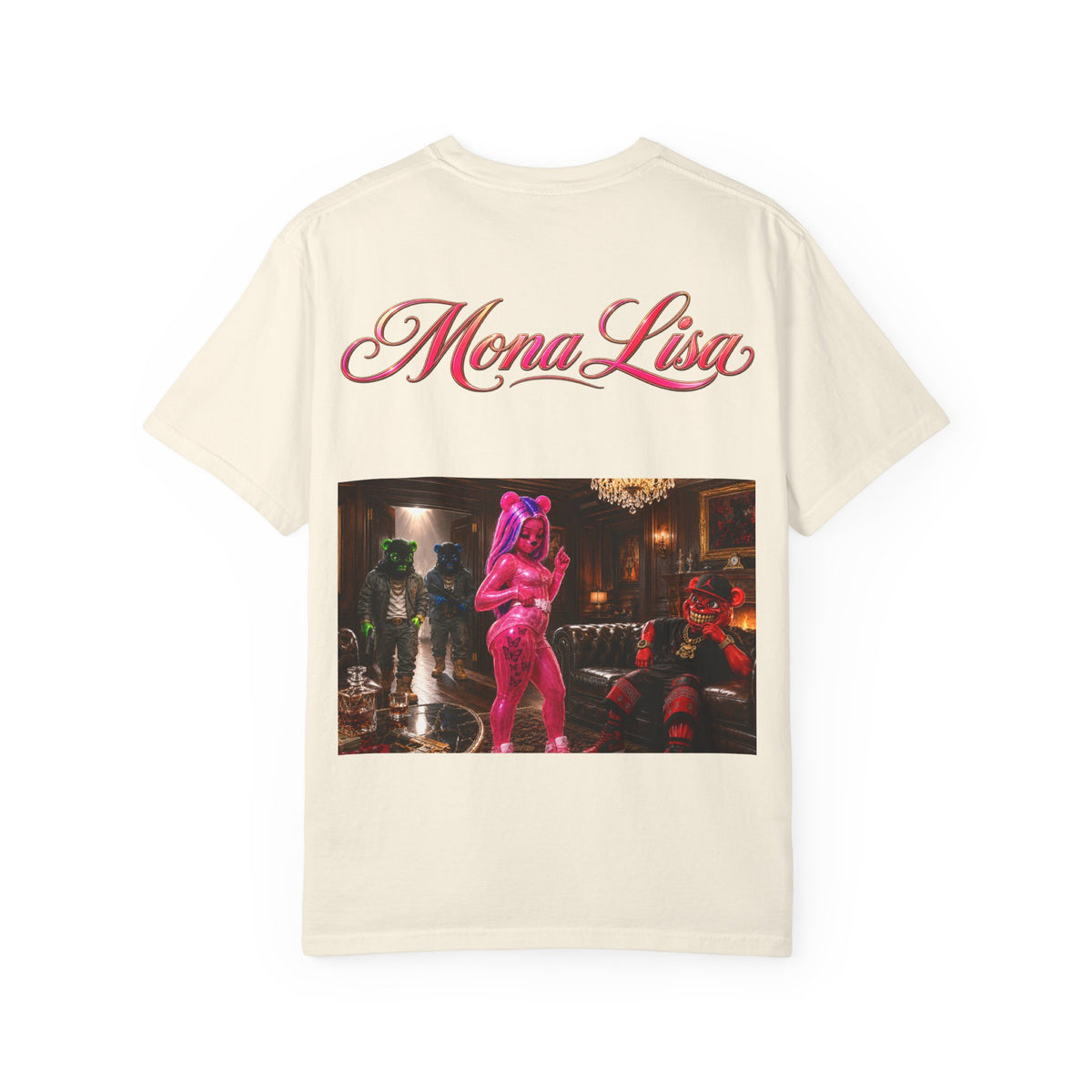 Unisex Garment-Dyed T-shirt-MONA LISA/CROWN MASK SB LOGO-SCUMMIEBEARZ™