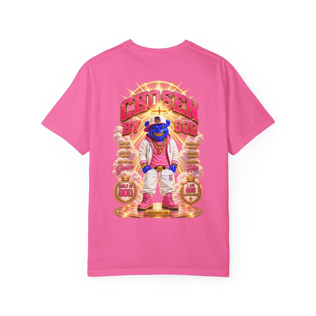 Unisex Garment-Dyed T-shirt-BLUE&PINK CROWN MASK LOGO CHOSEN BY GOD-SCUMMINGBEARZ™