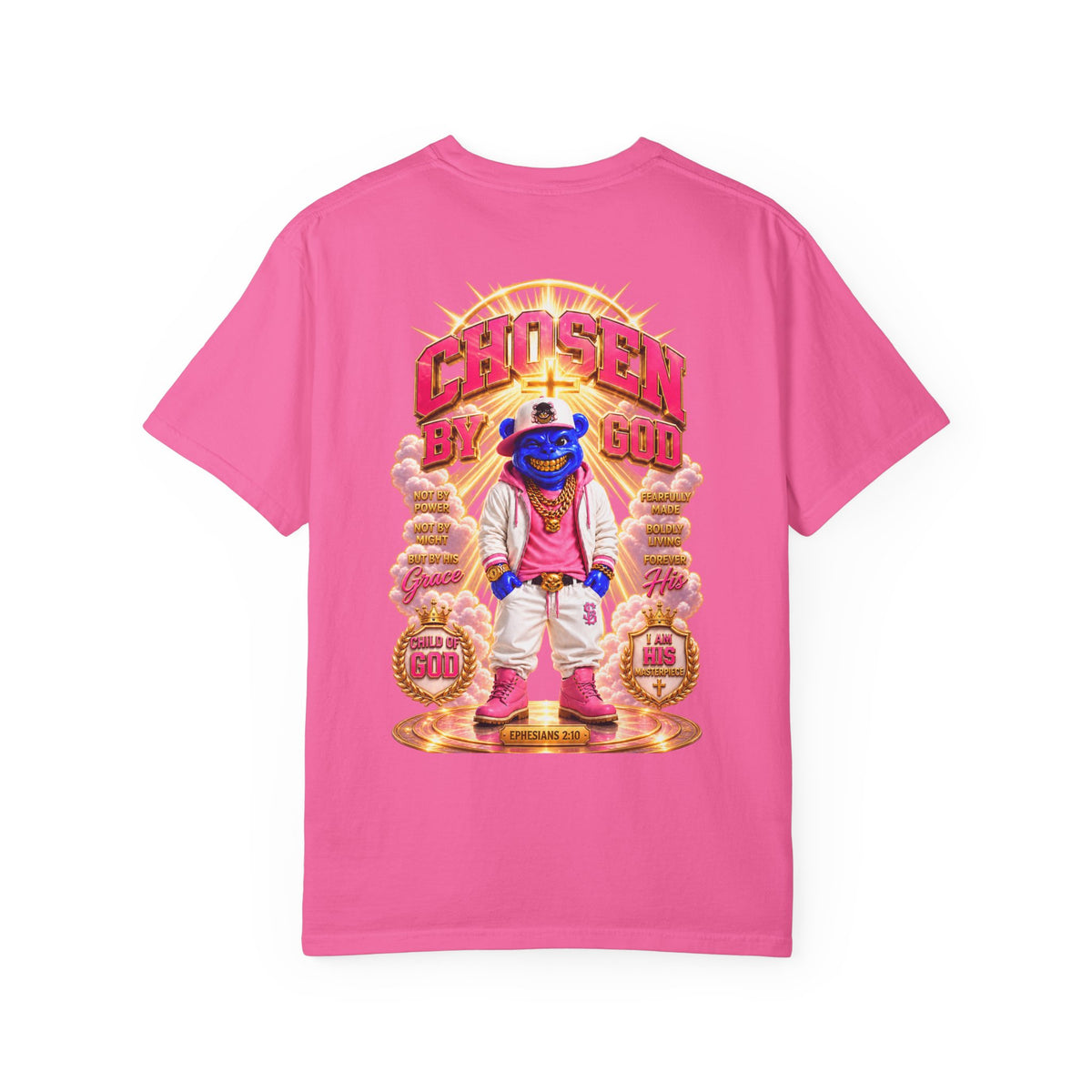 Unisex Garment-Dyed T-shirt-BLUE&PINK CROWN MASK LOGO CHOSEN BY GOD-SCUMMINGBEARZ™