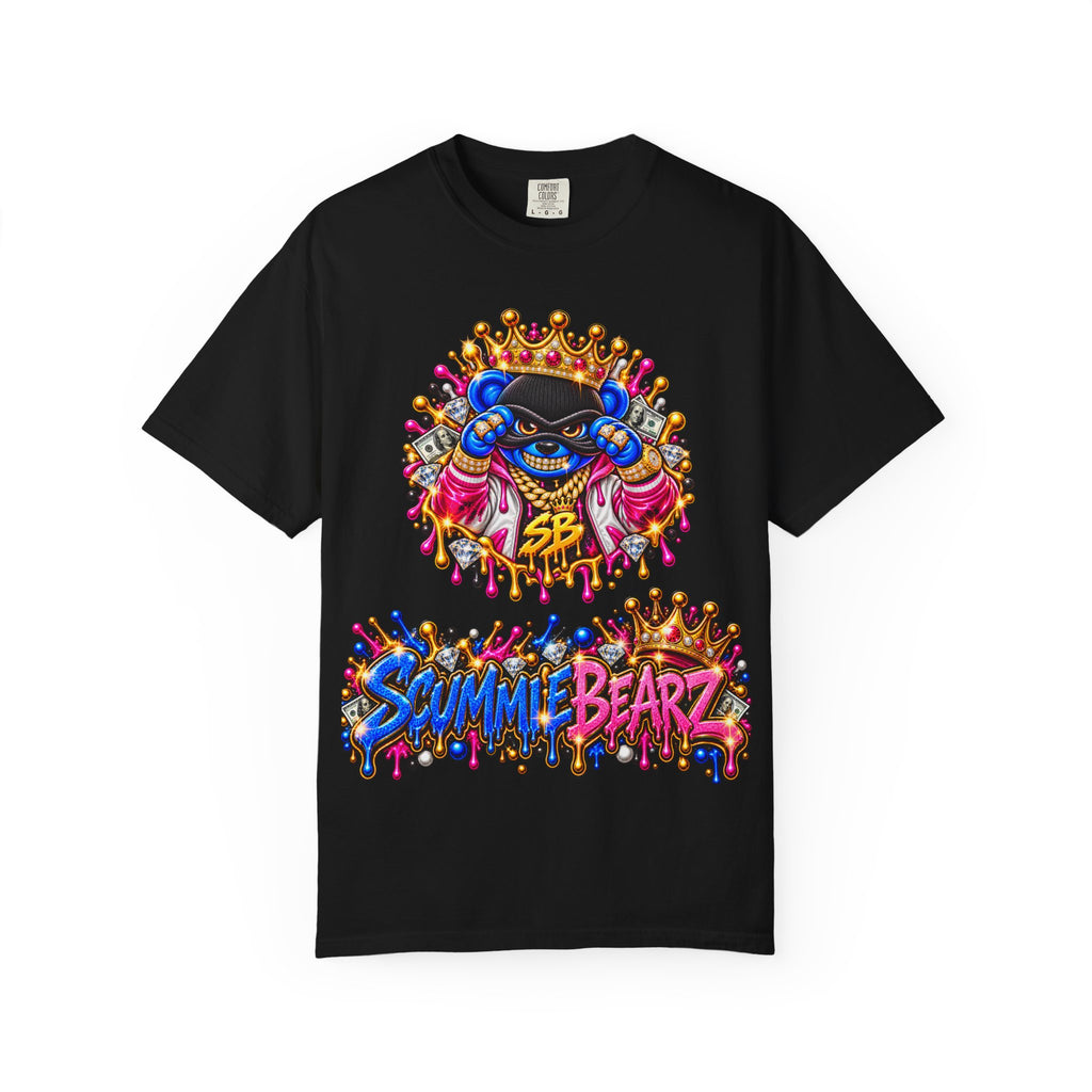 Unisex Garment-Dyed T-shirt-BLUE&PINK CROWN MASK LOGO PRAY BIG -SCUMMIEBEARZ™