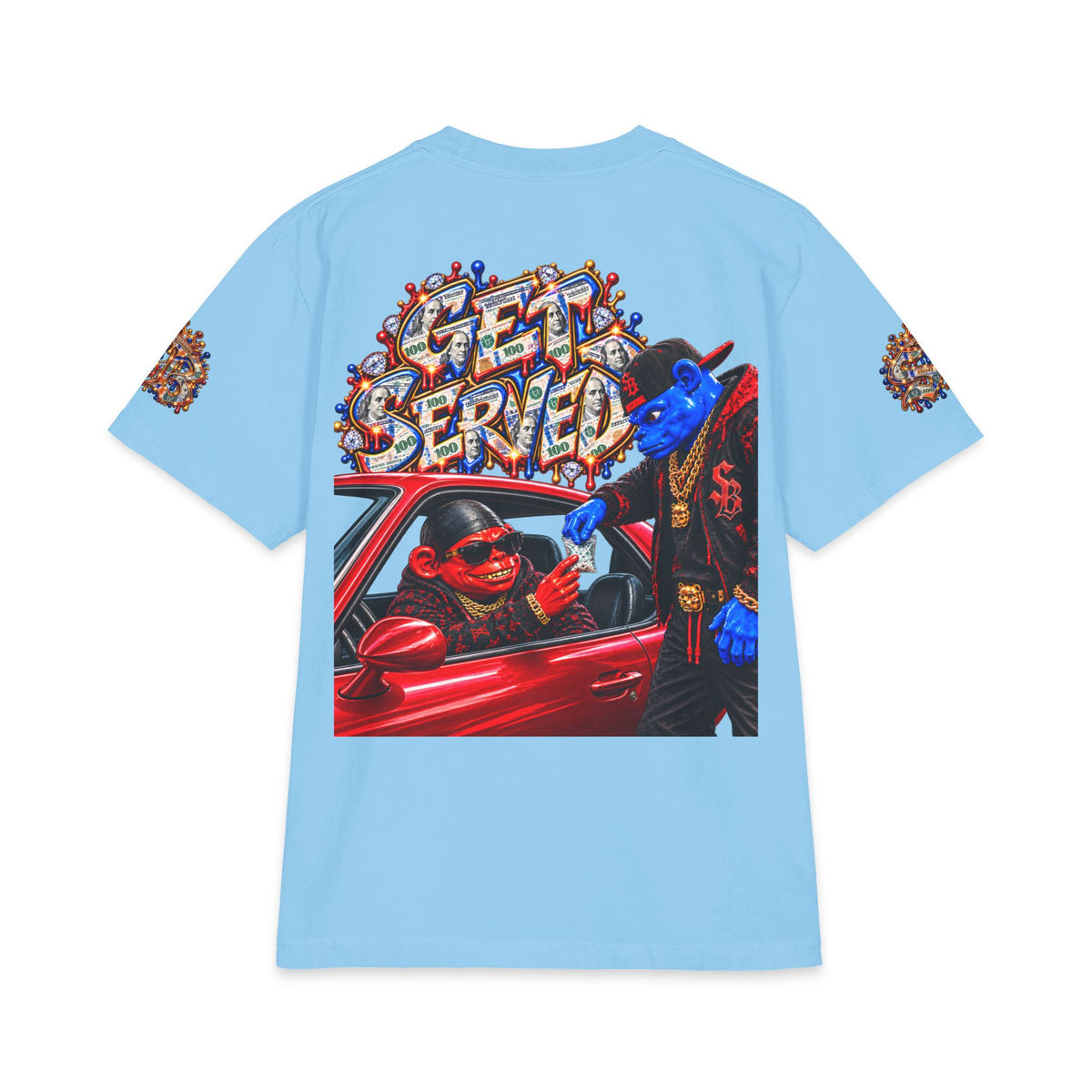 Get Served Red/Blue Remix | SCUMMIEBEARZ™ Shaka Wear Heavyweight Tee
