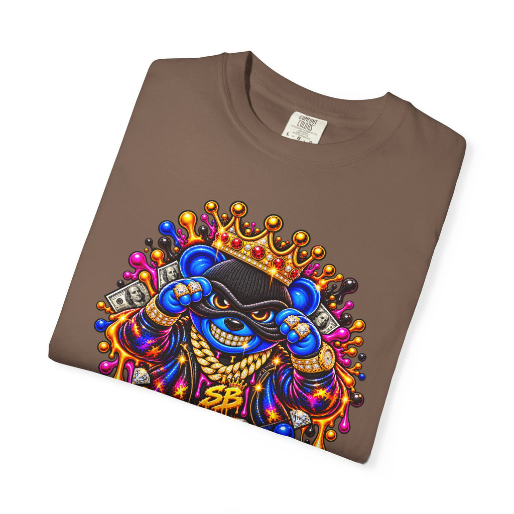 Unisex Garment-Dyed T-shirt-BLUE&PINK CROWN MASK LOGO MONEY GLOCK CROWN SB LOGO-SCUMMIEBEARZ™