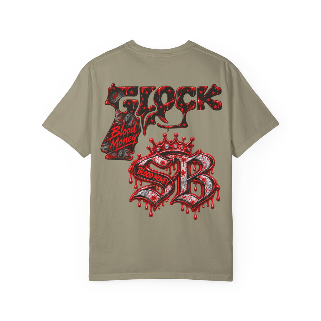 Unisex Garment-Dyed T-SHIRT-BLOOD MONEY GLOCK/SB LOGO/MASK LOGO-SCUMMIEBEARZ™
