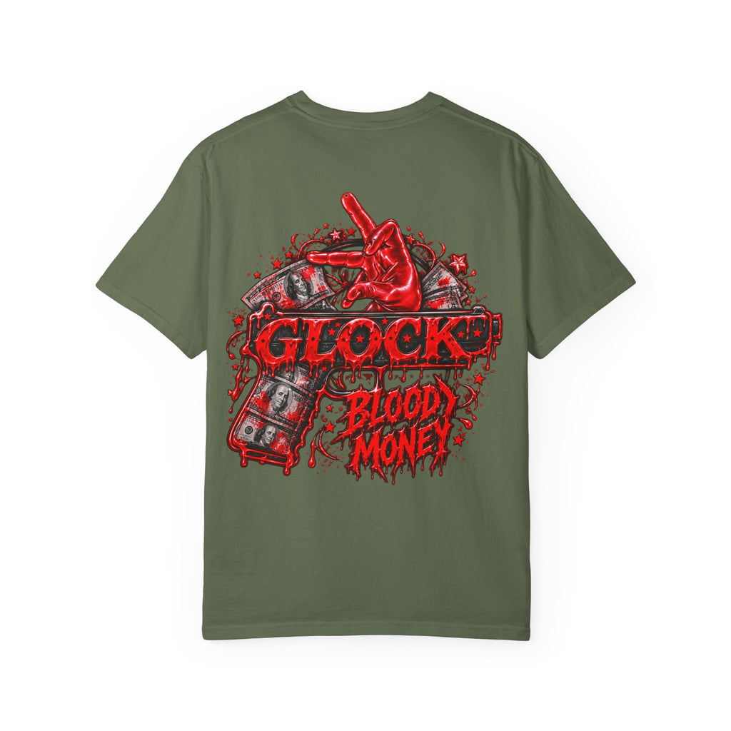 Unisex Garment-Dyed T-SHIRT-BLOOD MONEY GLOCK/MASK LOGO-SCUMMIEBEARZ™