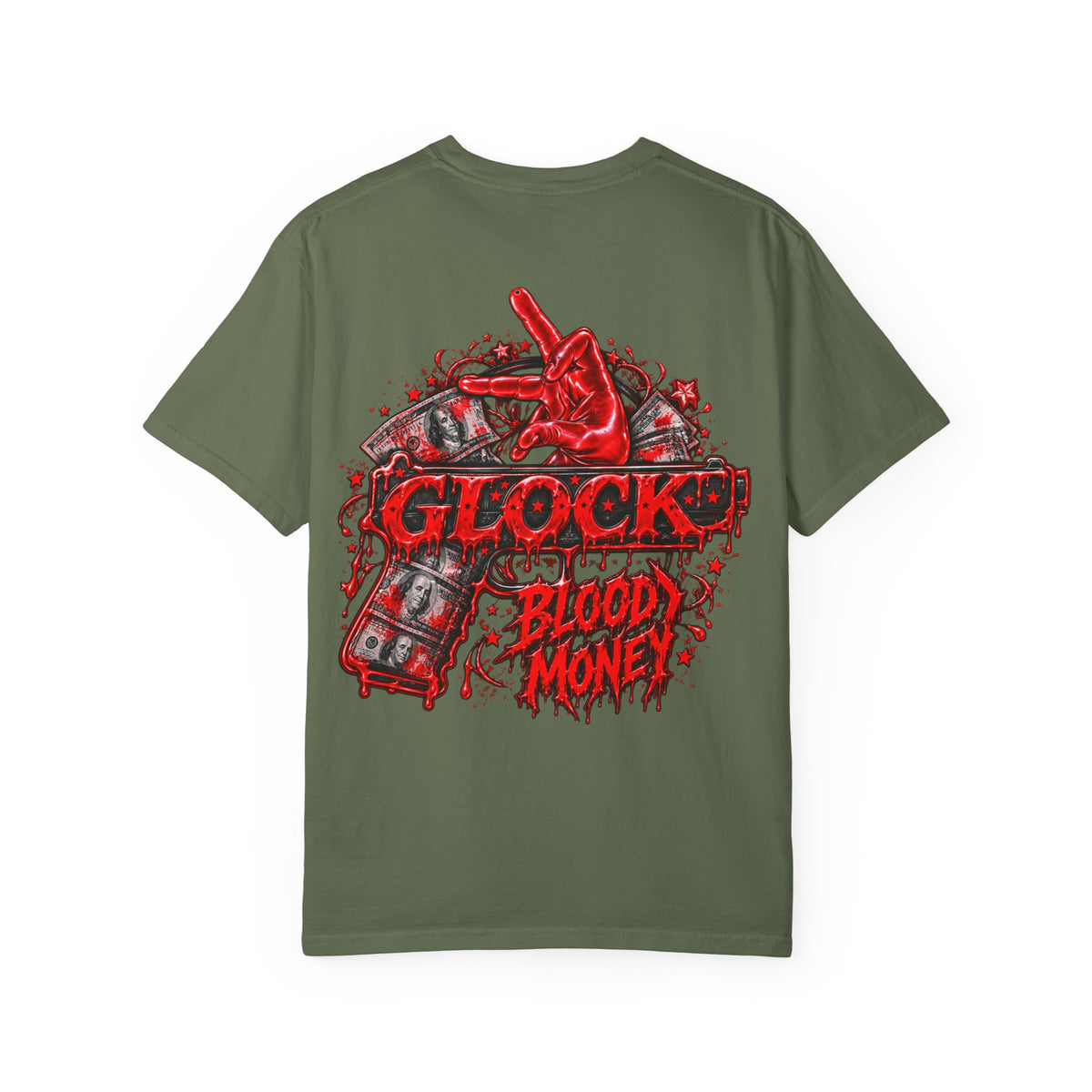 Unisex Garment-Dyed T-SHIRT-BLOOD MONEY GLOCK/MASK LOGO-SCUMMIEBEARZ™