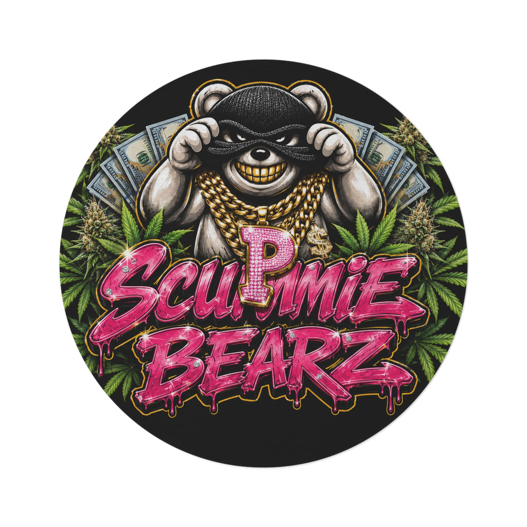 SCUMMIEBEARZ P.M.W ( P***y Money Weed) Logo Round Rug