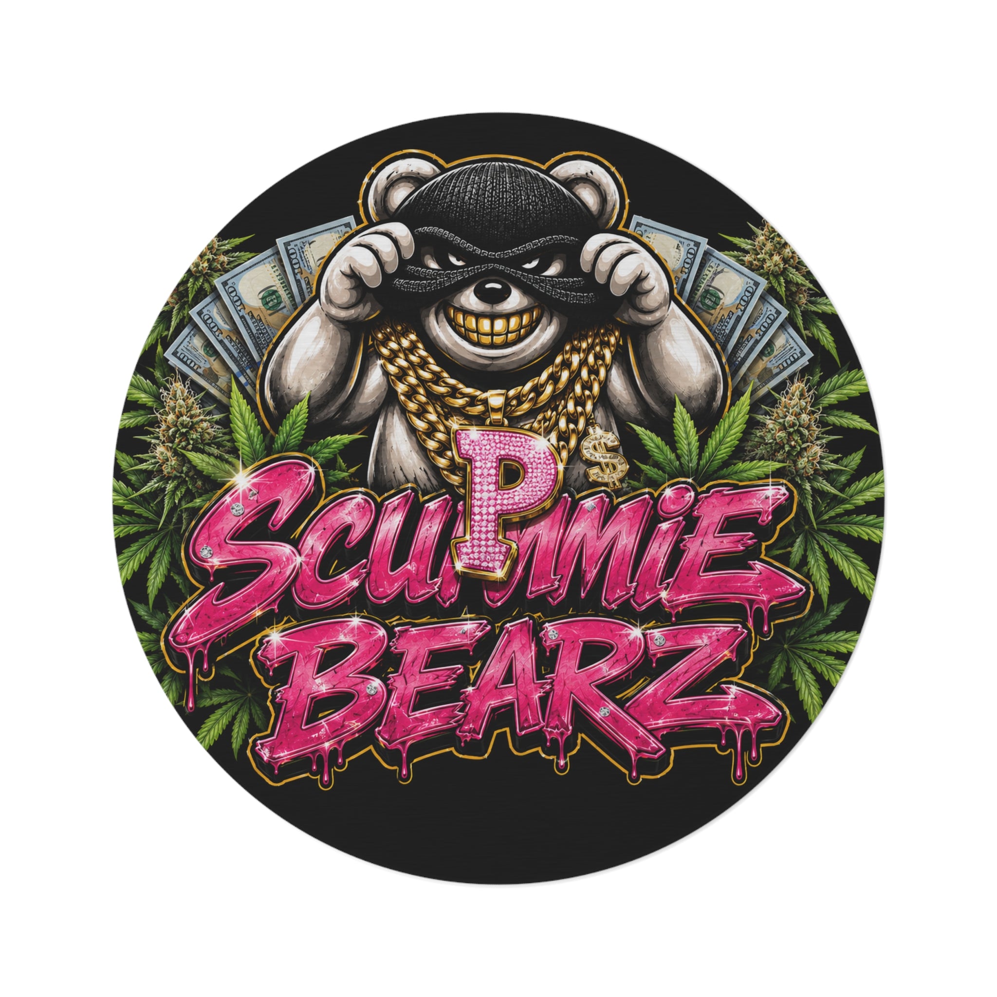 SCUMMIEBEARZ P.M.W ( P***y Money Weed) Logo Round Rug