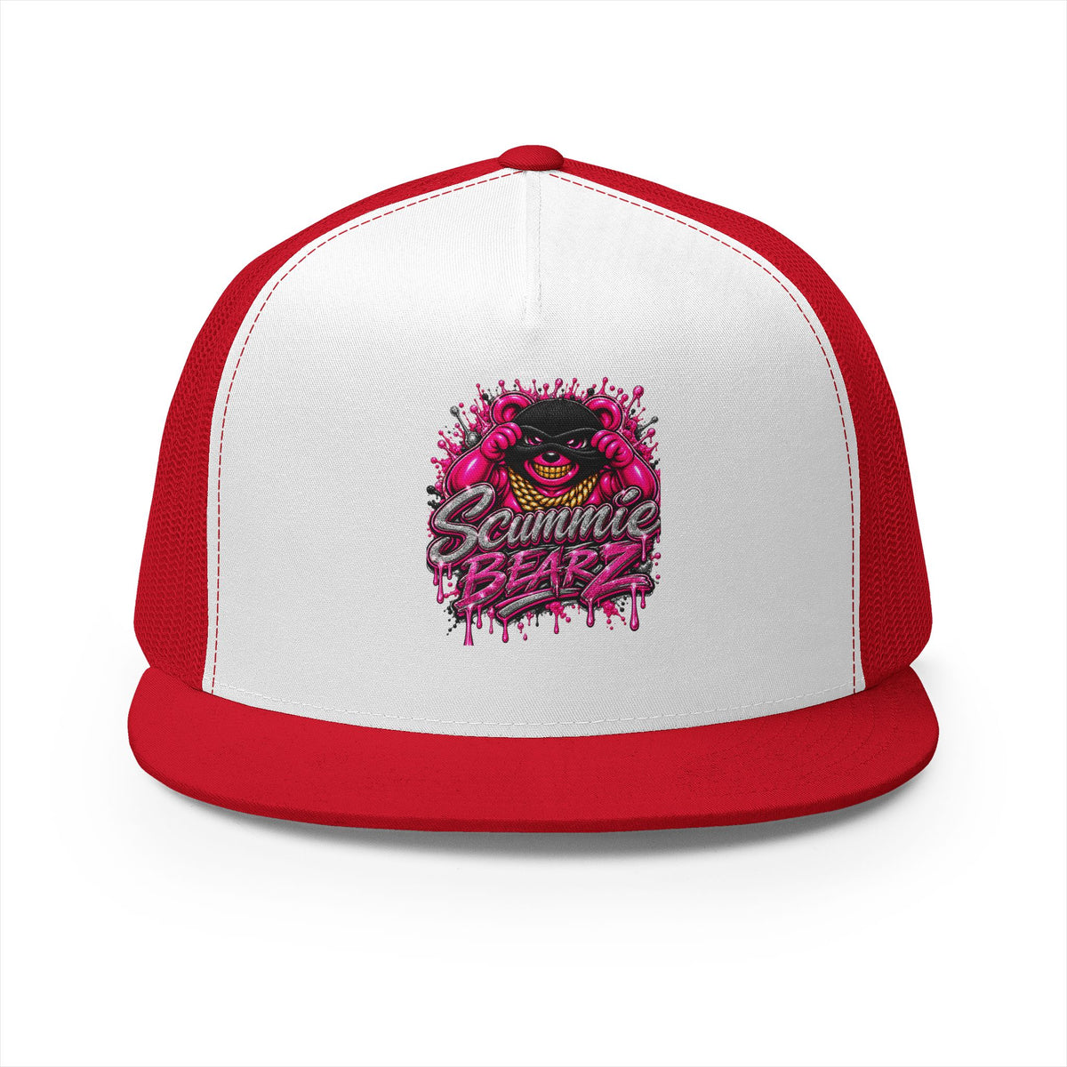 5 Panel Trucker Cap- PINK/SILVER MASK LOGO-SCUMMIEBEARZ™