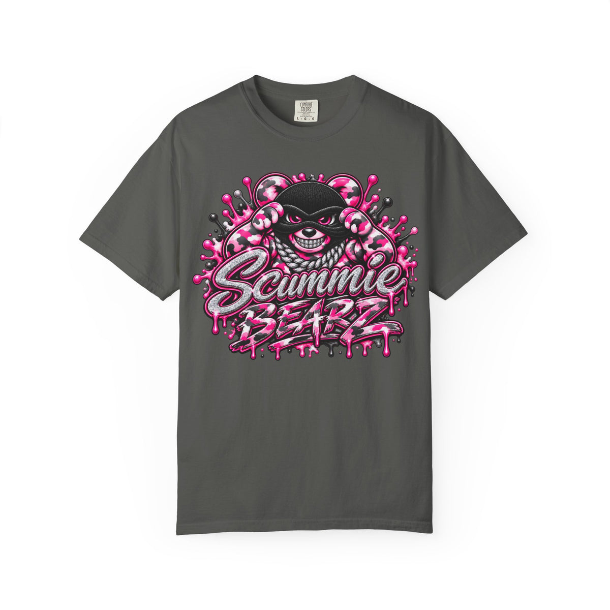Unisex Garment-Dyed T-shirt-PINK CAMO MASK LOGO GLOCK -SCUMMIEBEARZ™
