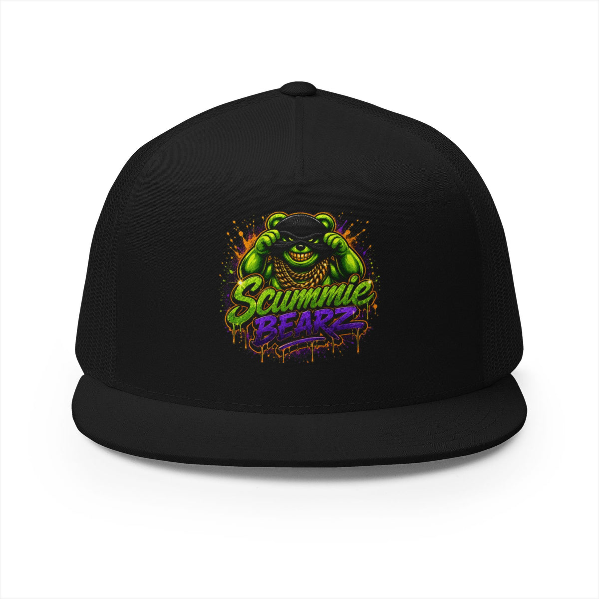 5 Panel Trucker Cap-GREEN/PURPLE MASK LOGO-SCUMMIEBEARZ™