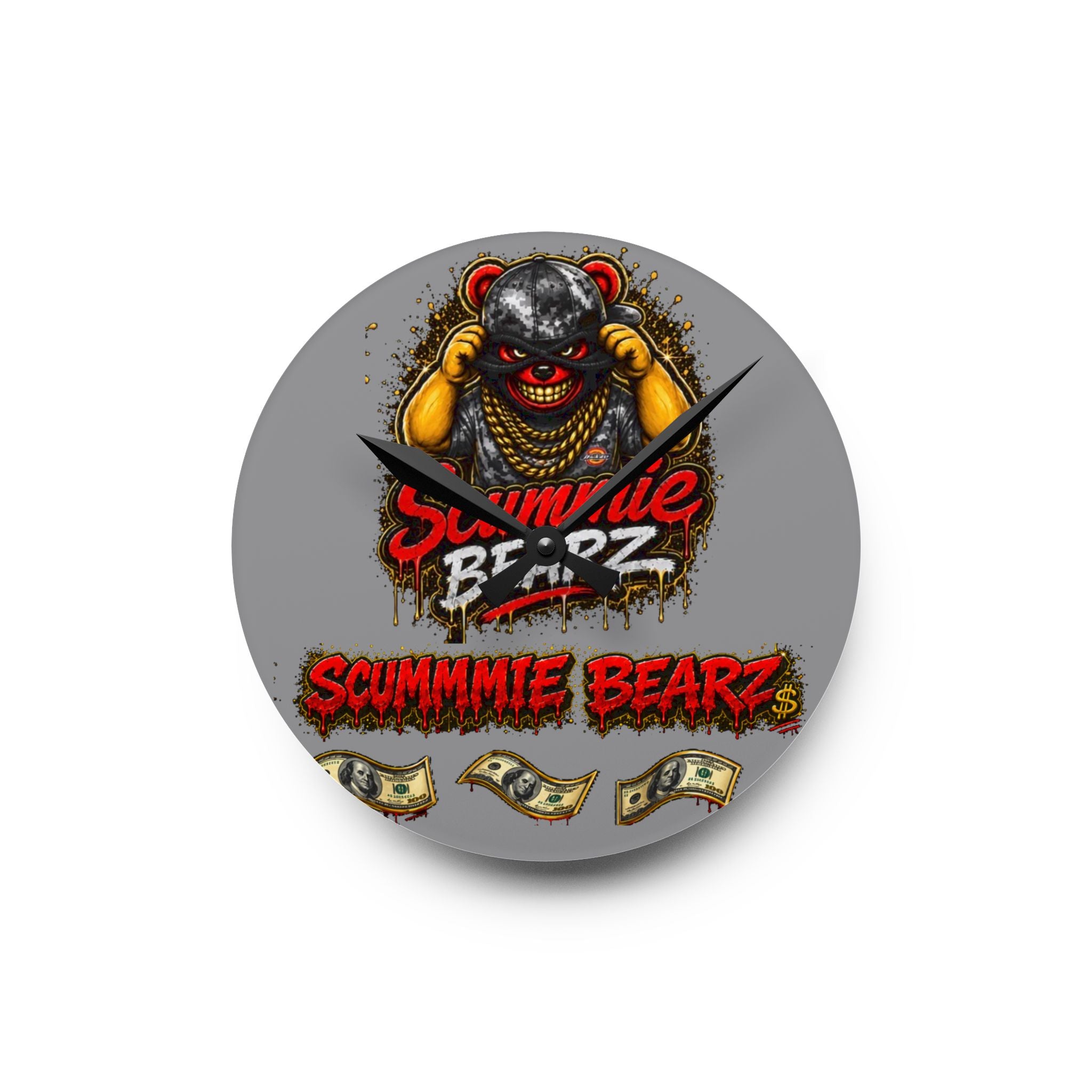 Acrylic Wall Clock-Money SCUMMIEBEARZ Logo