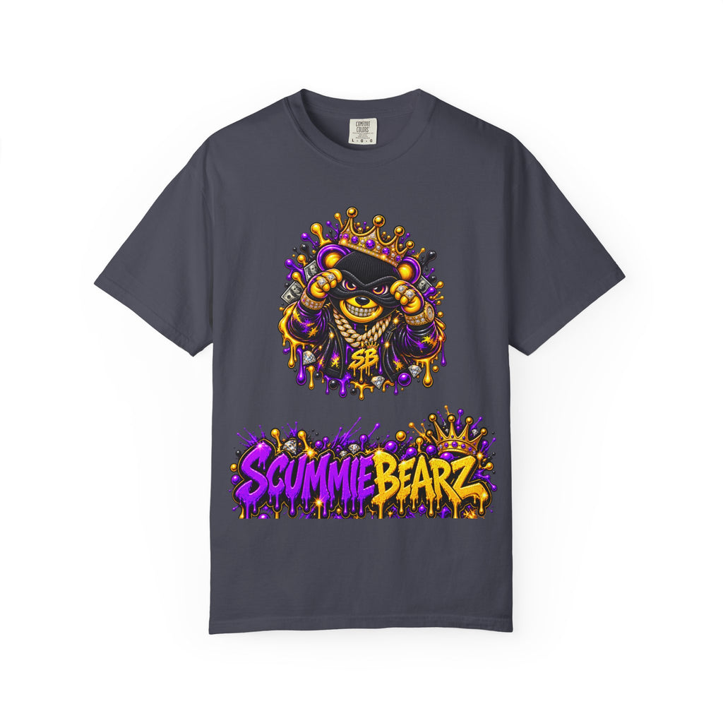 Unisex Garment-Dyed T-shirt-PURPLE&G9D CROWN MASK LOGO TRAP HOUSE MEET-SCUMMINGBEARZ™