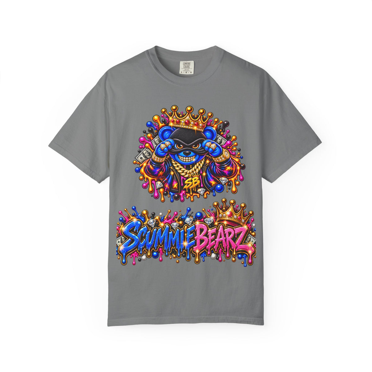 Unisex Garment-Dyed T-shirt-BLUE&PINK CROWN MASK LOGO MONEY GLOCK CROWN SB LOGO-SCUMMIEBEARZ™