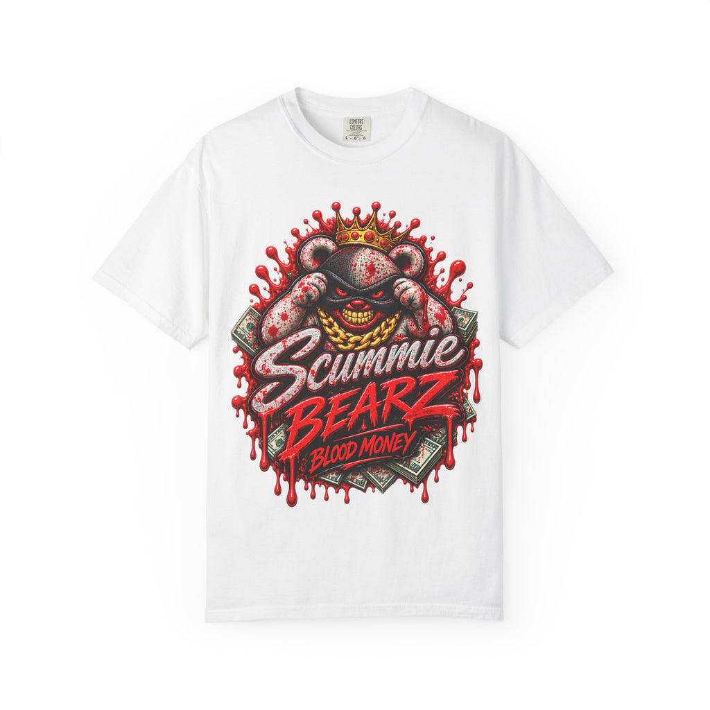 Unisex Garment-Dyed T-SHIRT-BLOOD MONEY GLOCK/SB LOGO/MASK LOGO-SCUMMIEBEARZ™