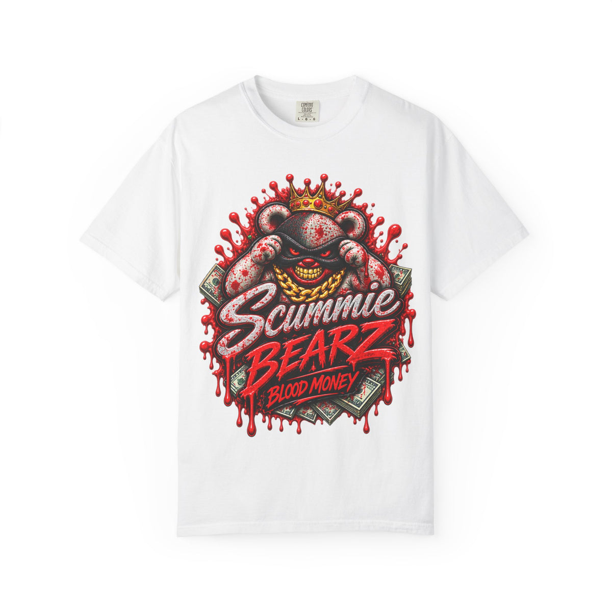Unisex Garment-Dyed T-SHIRT-BLOOD MONEY GLOCK/SB LOGO/MASK LOGO-SCUMMIEBEARZ™