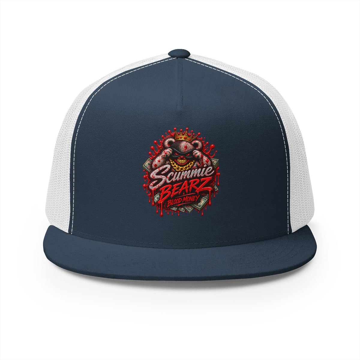 5 Panel Trucker Cap-	RED BLOOD MONEY MASK LOGO-SCUMMIEBEARZ™