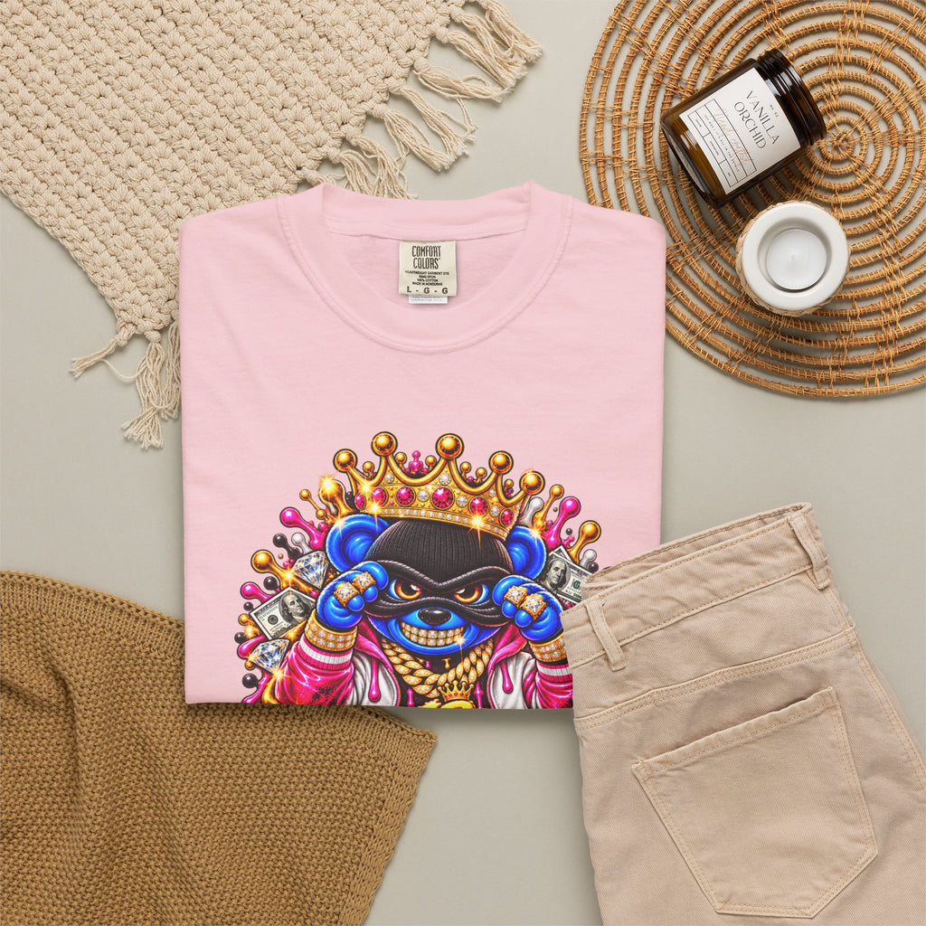 Unisex Garment-Dyed T-shirt-BLUE&PINK CROWN MASK LOGO PRAY BIG -SCUMMIEBEARZ™