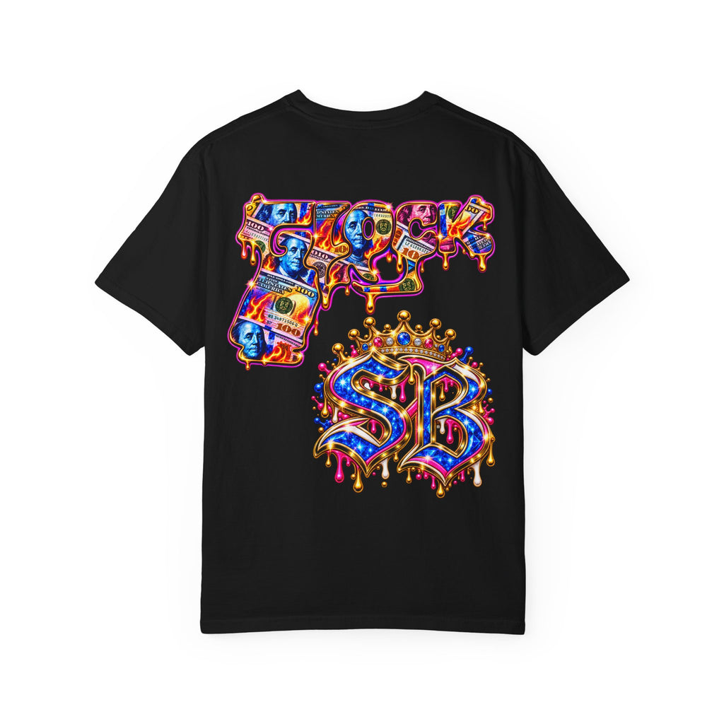 Unisex Garment-Dyed T-shirt-BLUE&PINK CROWN MASK LOGO MONEY GLOCK CROWN SB LOGO-SCUMMIEBEARZ™