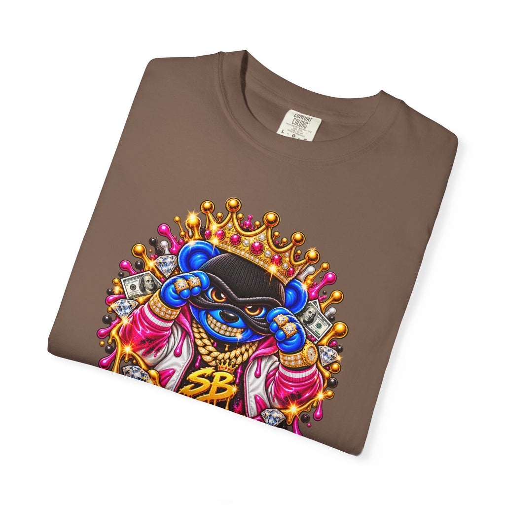Unisex Garment-Dyed T-shirt-BLUE&PINK CROWN MASK LOGO PRAY BIG -SCUMMIEBEARZ™