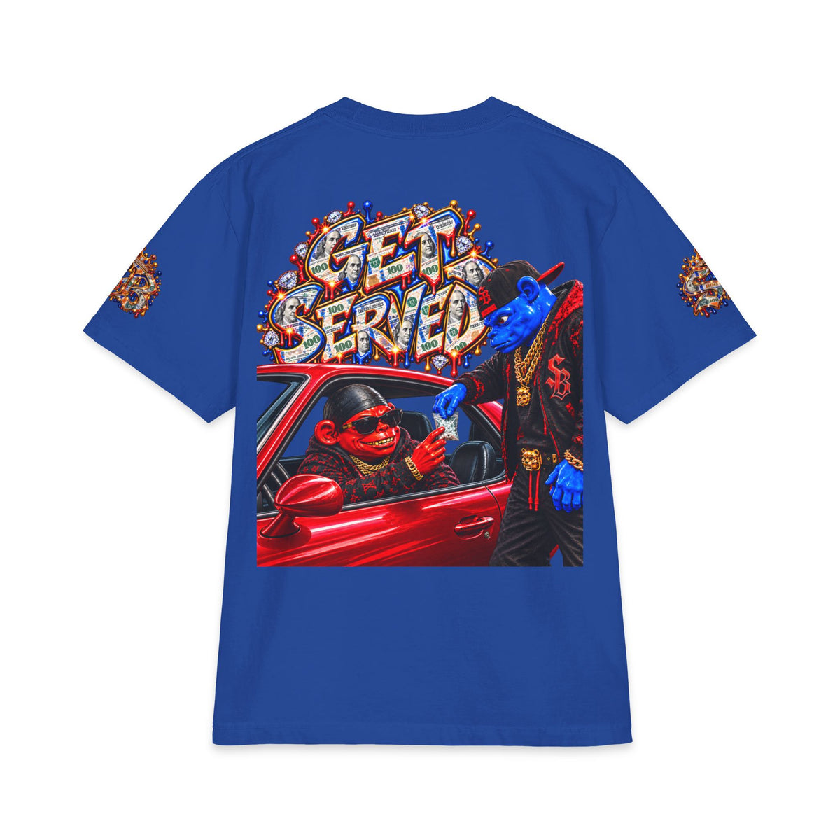 Get Served Red/Blue Remix | SCUMMIEBEARZ™ Shaka Wear Heavyweight Tee