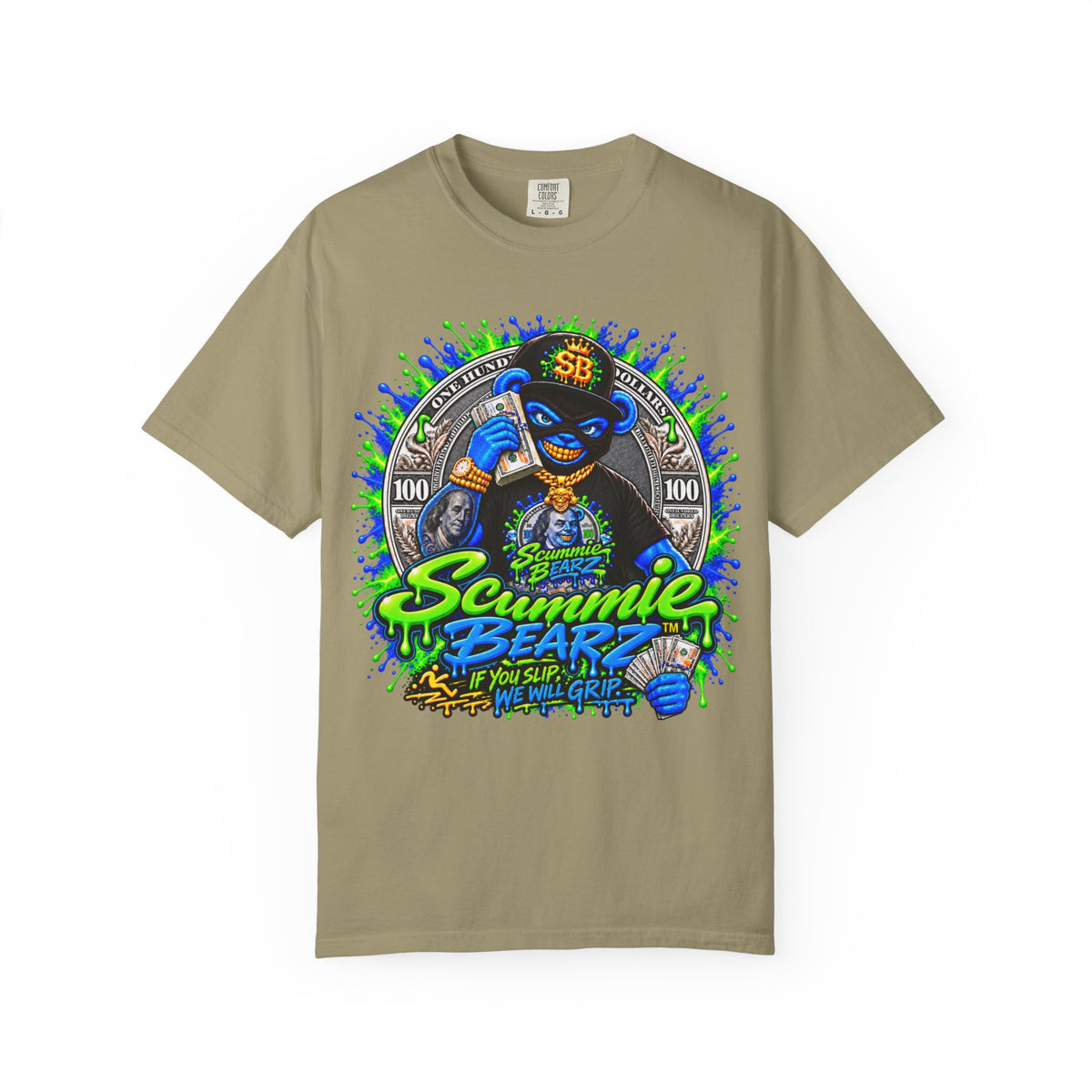 Unisex Garment-Dyed T-shirt-THAT MONEY💵KEEP CALLING📞ME MASK LOGO-SCUMMIEBEARZ™️