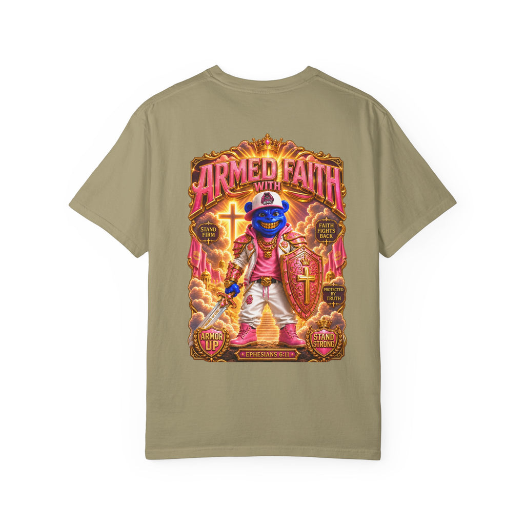 Unisex Garment-Dyed T-shirt-BLUE&PINK CROWN SB LOGO ARMED WITH FAITH-SCUMMIEBEARZ™