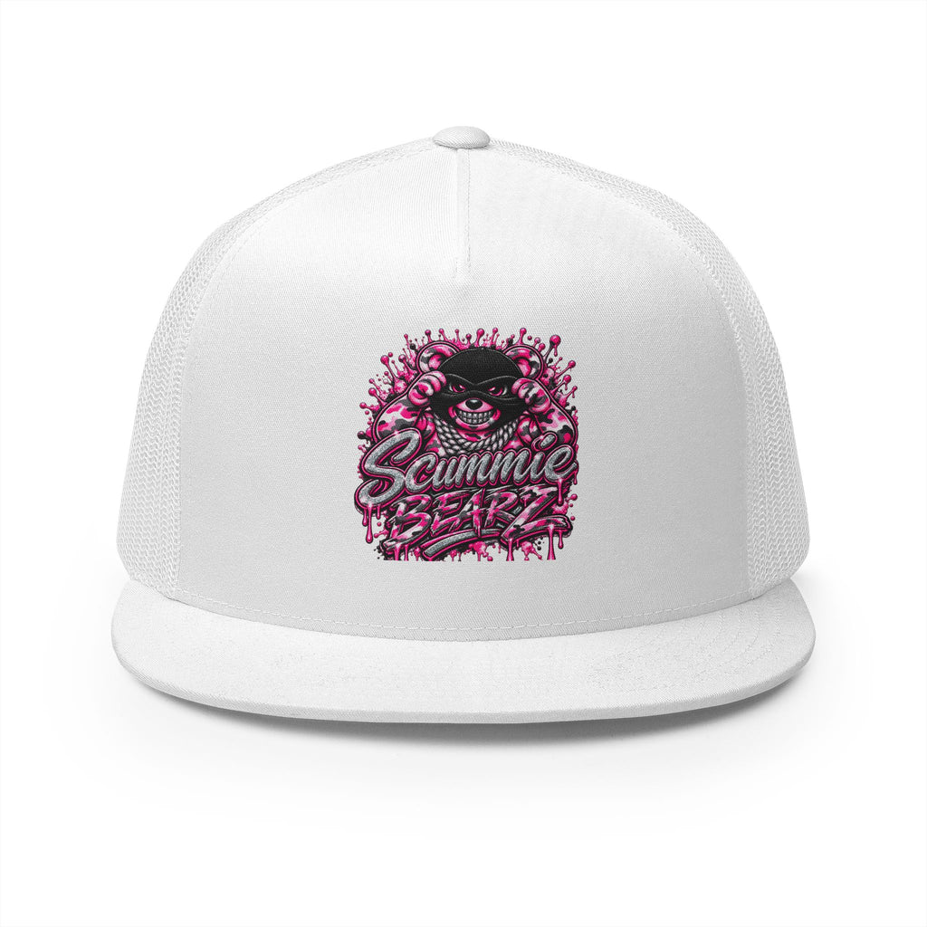 5 Panel Trucker Cap-PINK CAMOUFLAGE WITH SILVER MASK LOGO-SCUMMIEBEARZ™