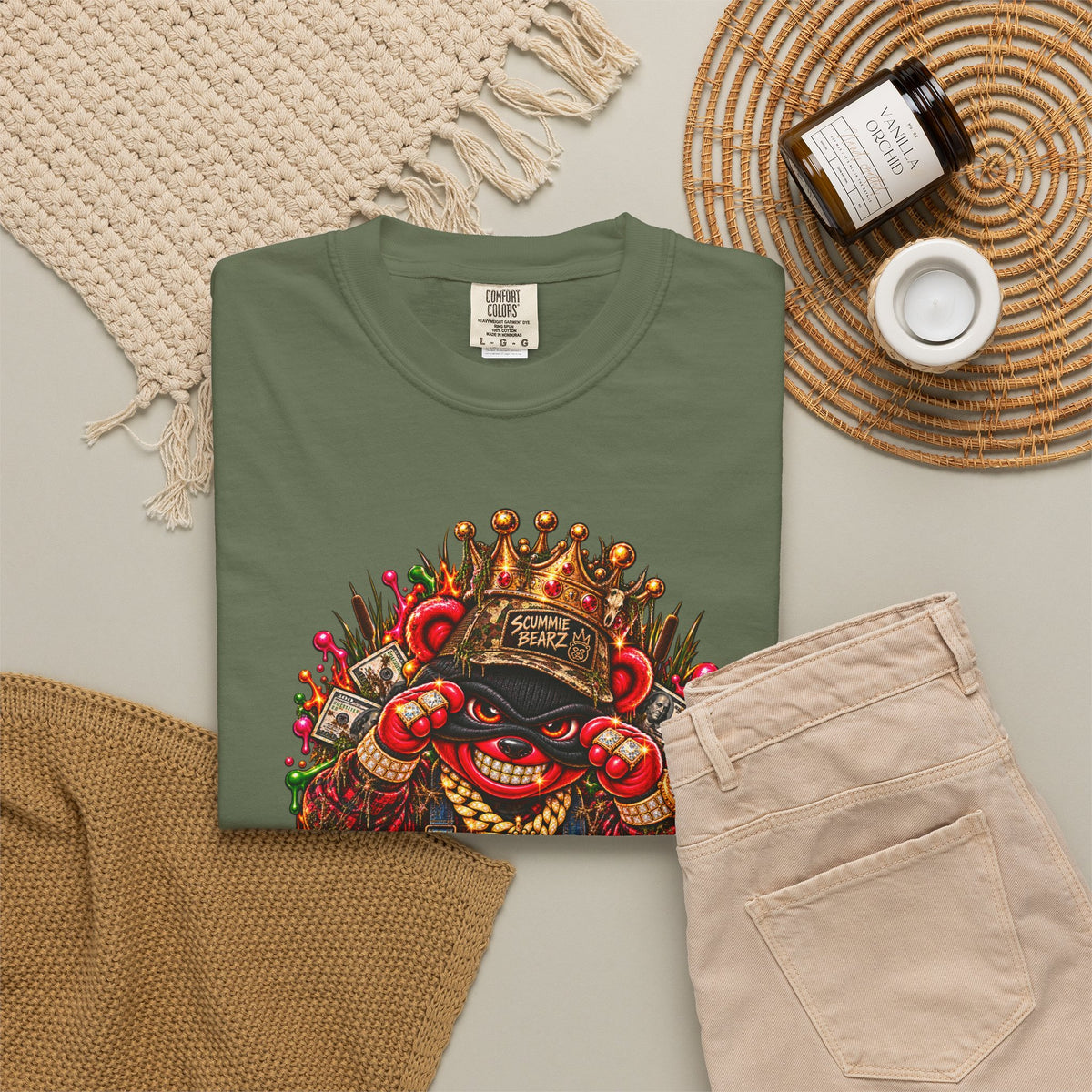Unisex Garment-Dyed T-shirt-RED CROWN MASK LOGO BAIL BONDS-SCUMMINGBEARZ™