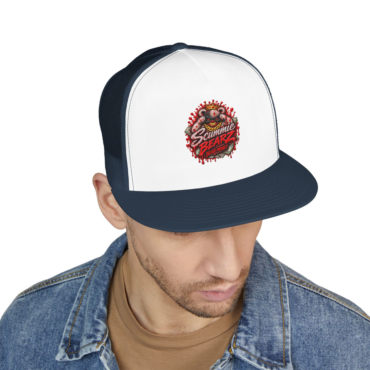 5 Panel Trucker Cap-	RED BLOOD MONEY MASK LOGO-SCUMMIEBEARZ™