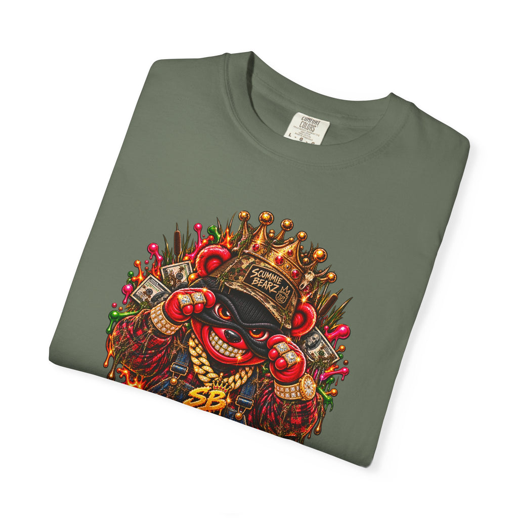 Unisex Garment-Dyed T-shirt--HILLBILLY COUNTY FAIR OUTLAWS/CROWN SB LOGO-SCUMMIEBEARZ™️