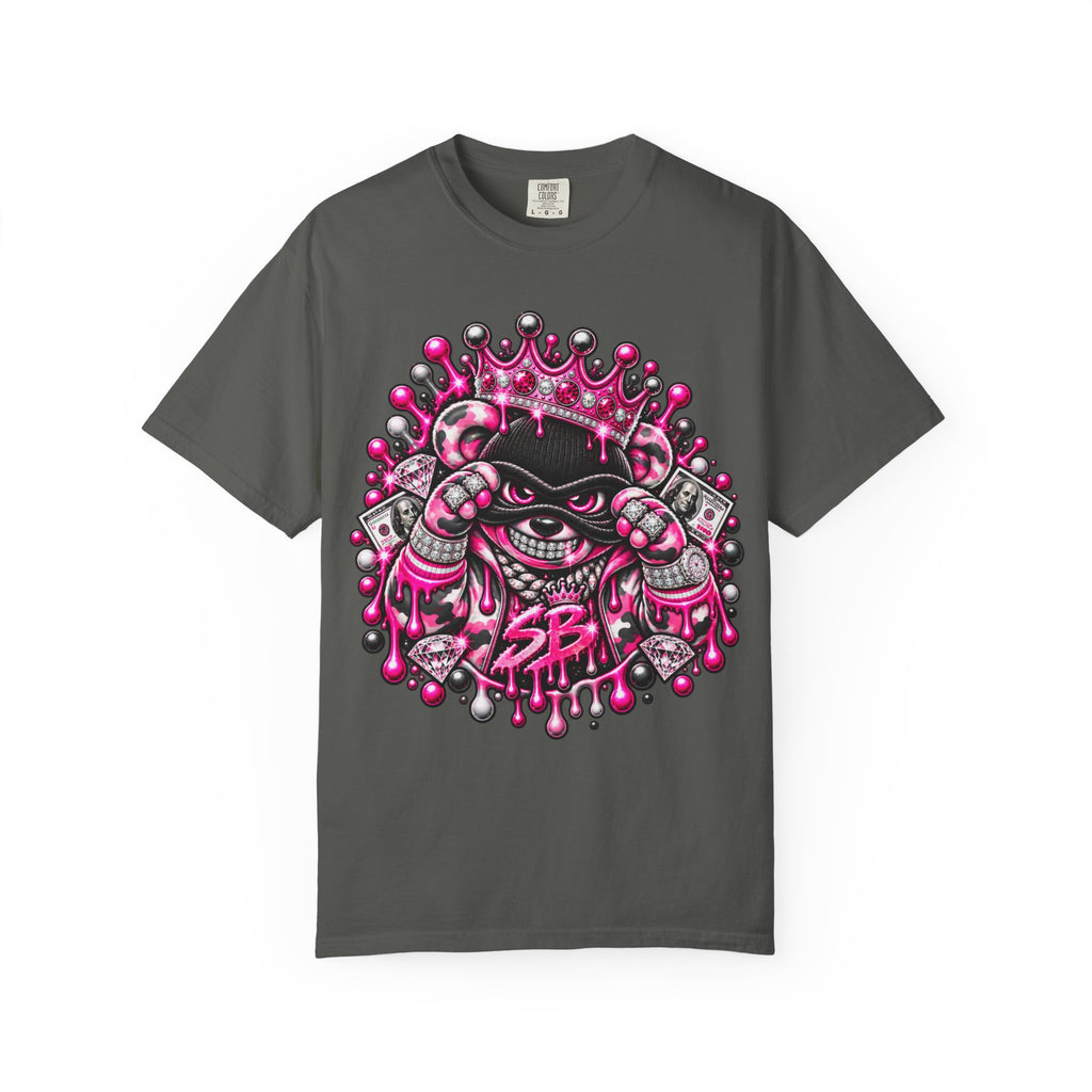 Unisex Garment-Dyed T-shirt-PINK CROWN MASK LOGO GLOCK -SCUMMIEBEARZ™