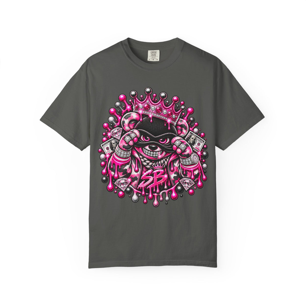 Unisex Garment-Dyed T-shirt-PINK CROWN MASK LOGO GLOCK -SCUMMIEBEARZ™