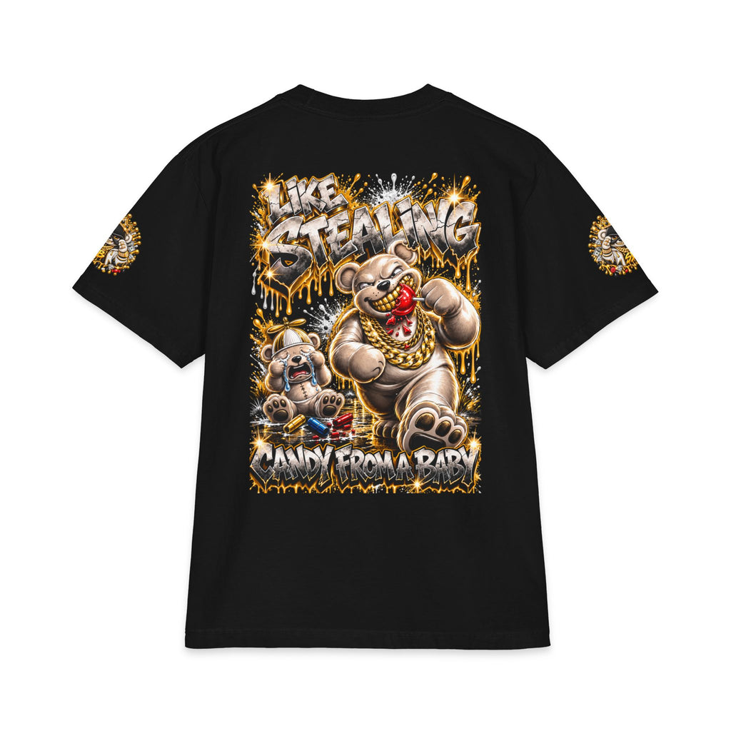 Like Stealing Candy from a Baby — White & Gold Edition | SCUMMIEBEARZ™ Shaka Wear Heavyweight Tee