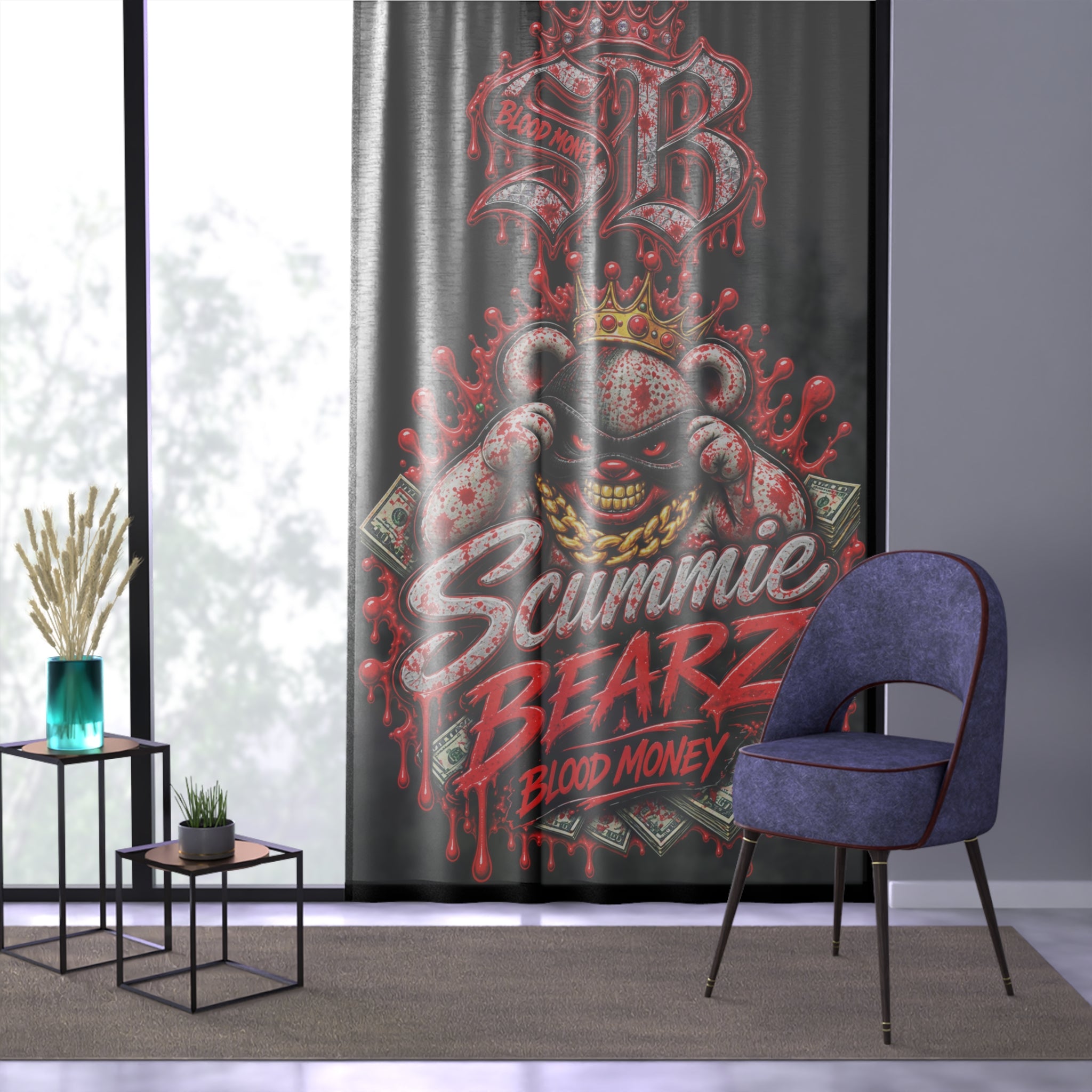 Window Curtain-Blood Money Logo-SCUMMIEBEARZ™