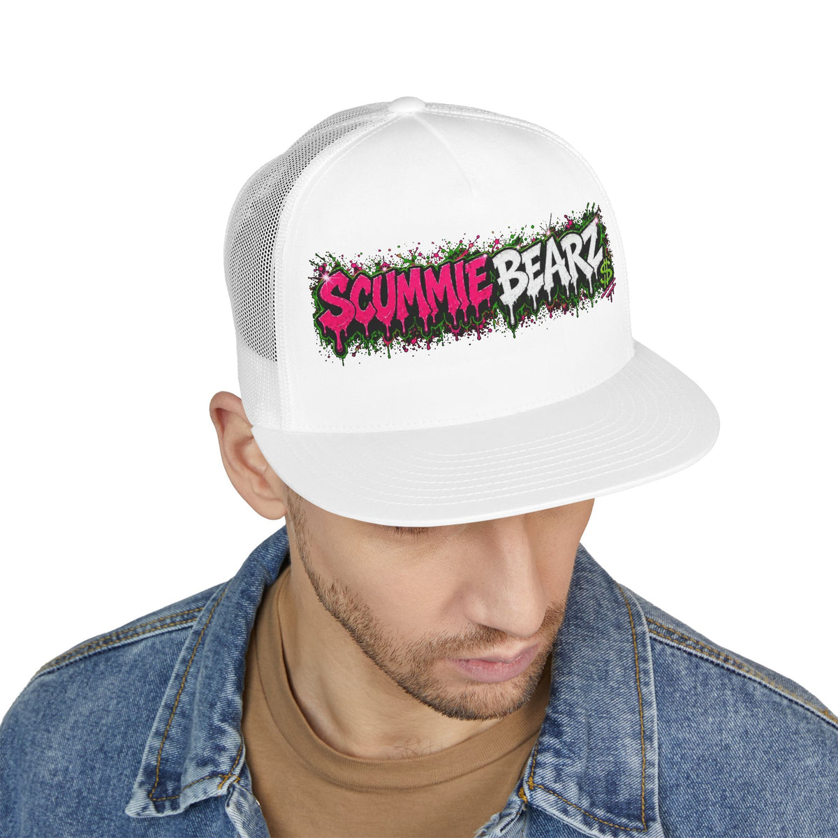 5 Panel Trucker Cap-PINK/SILVER SCUMMIEBEARZ LOGO-SCUMMIEBEARZ™