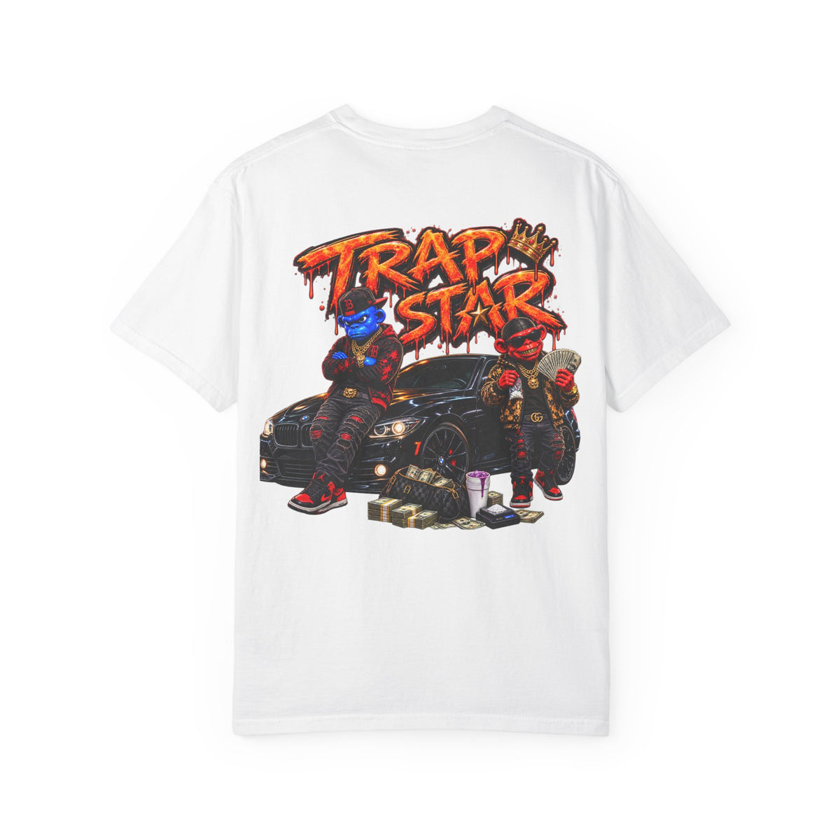 Unisex Garment-Dyed T-shirt-ORANGE&BLUE SB CROWN LOGO&TRAP STAR -SCUMMIEBEARZ™