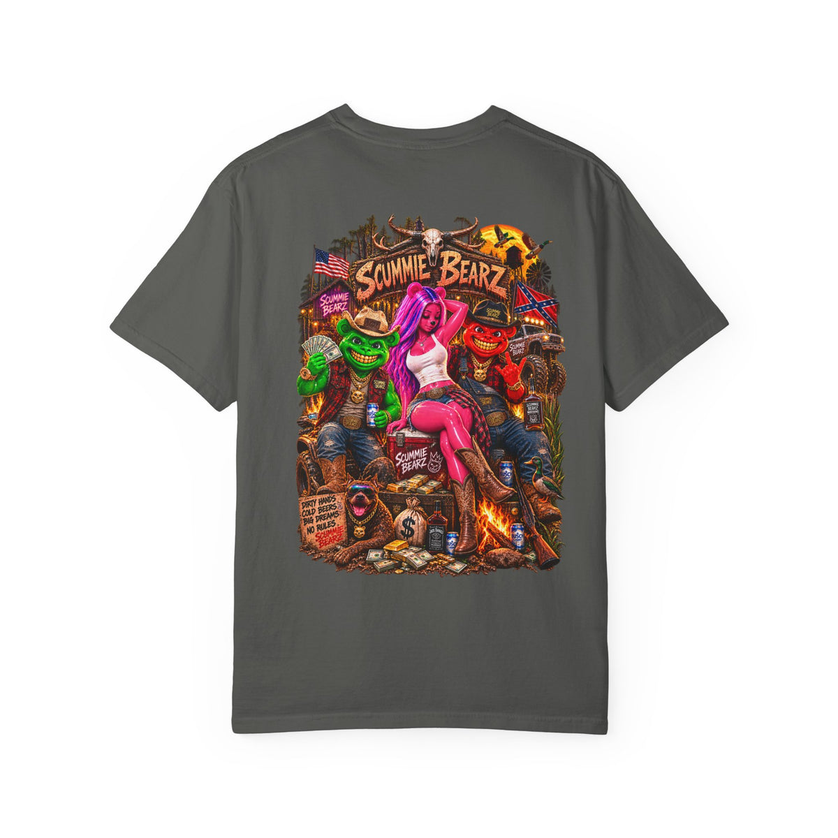 Unisex Garment-Dyed T-shirt-HILLYBILLY CROWN SB LOGO HILLBILLY -SCUMMIEBEARZ™