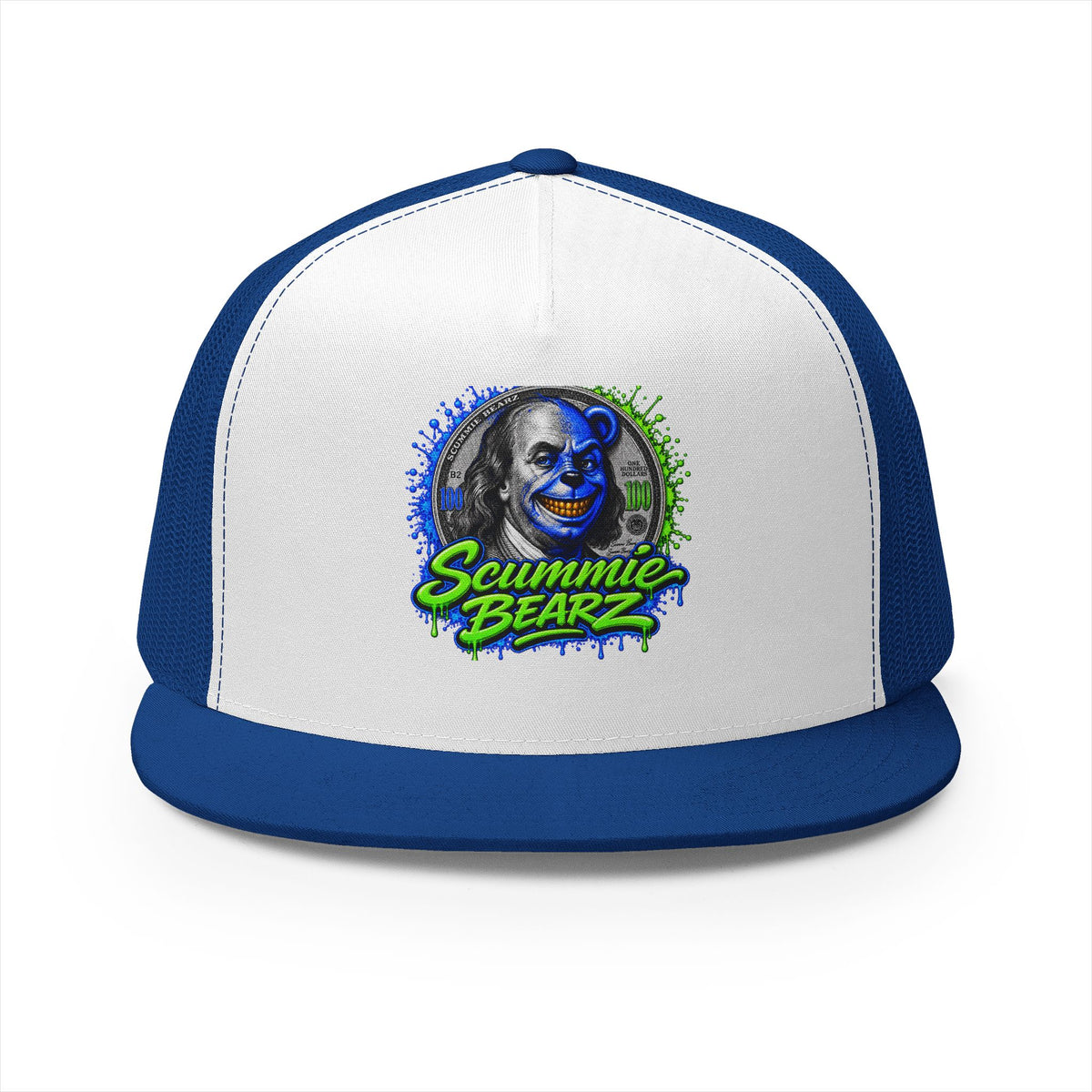 5 Panel Trucker Cap- BLUE BENJAMIN FRANKLIN-SCUMMIEBEARZ™️