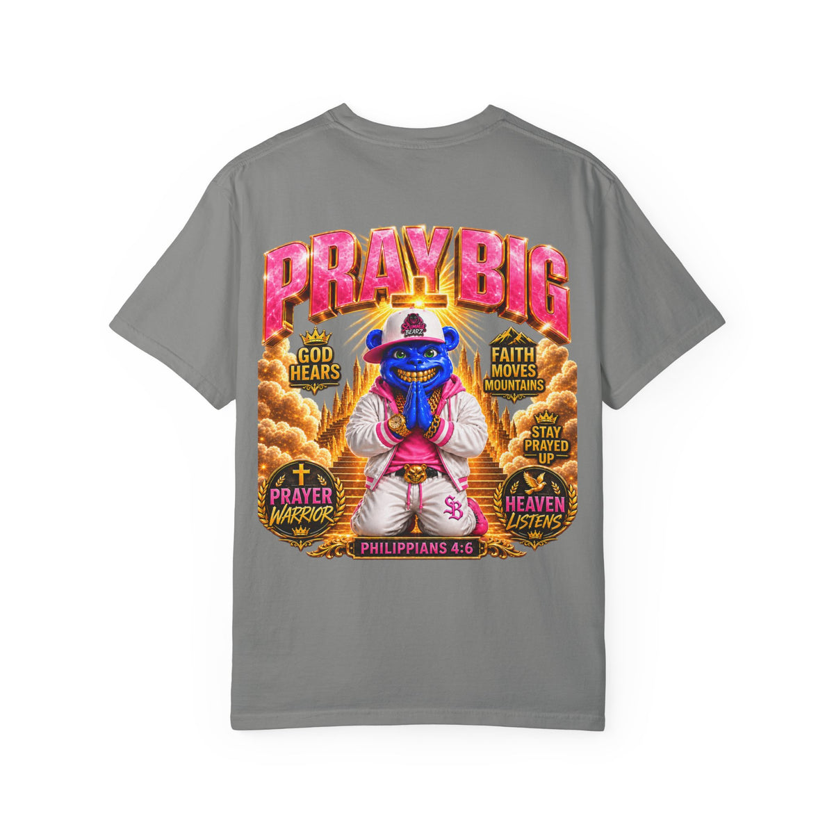 Unisex Garment-Dyed T-shirt-BLUE&PINK CROWN MASK LOGO PRAY BIG -SCUMMIEBEARZ™